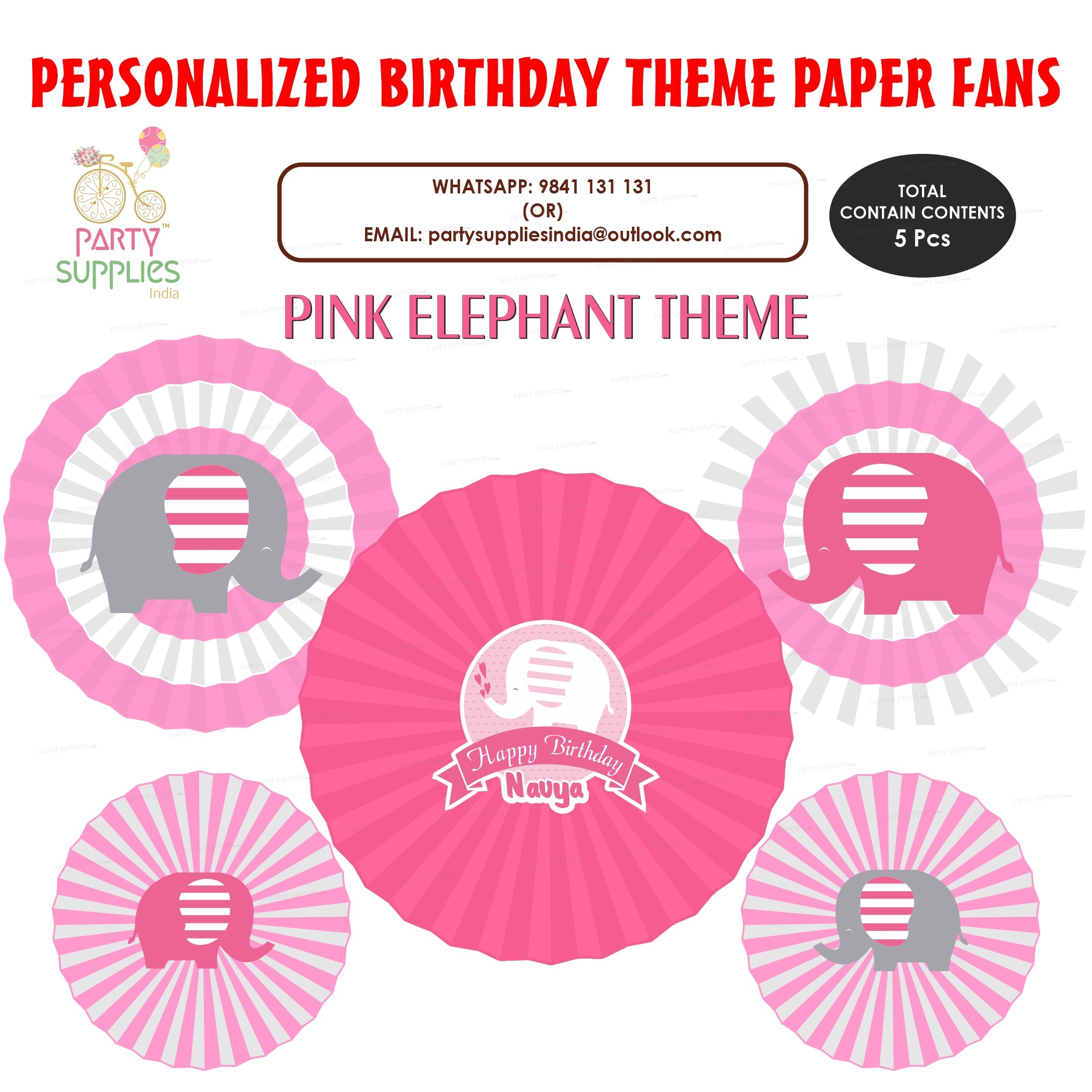 Pink Elephant Theme Paper Fan