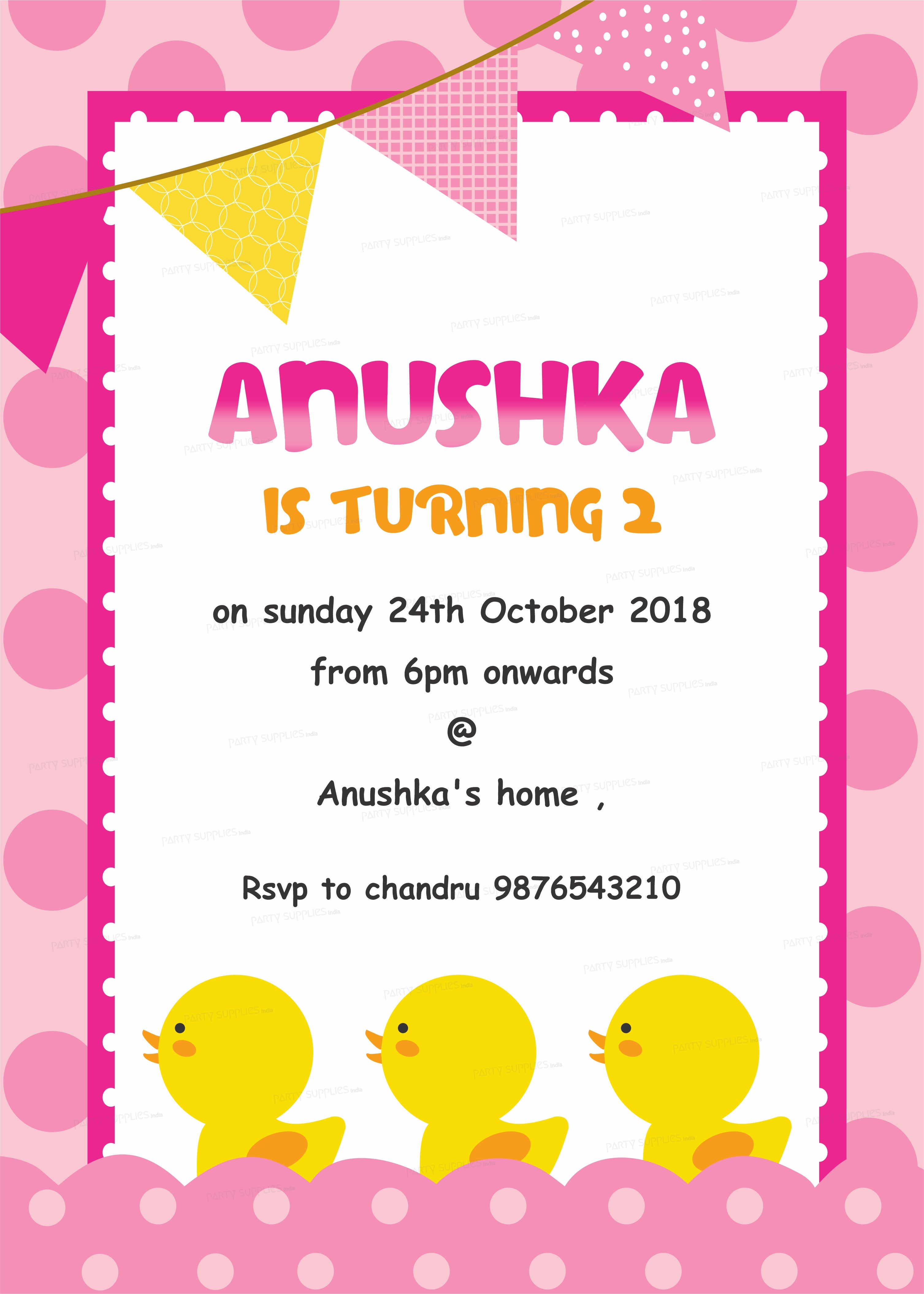 Duck Theme Girl Customized Invite