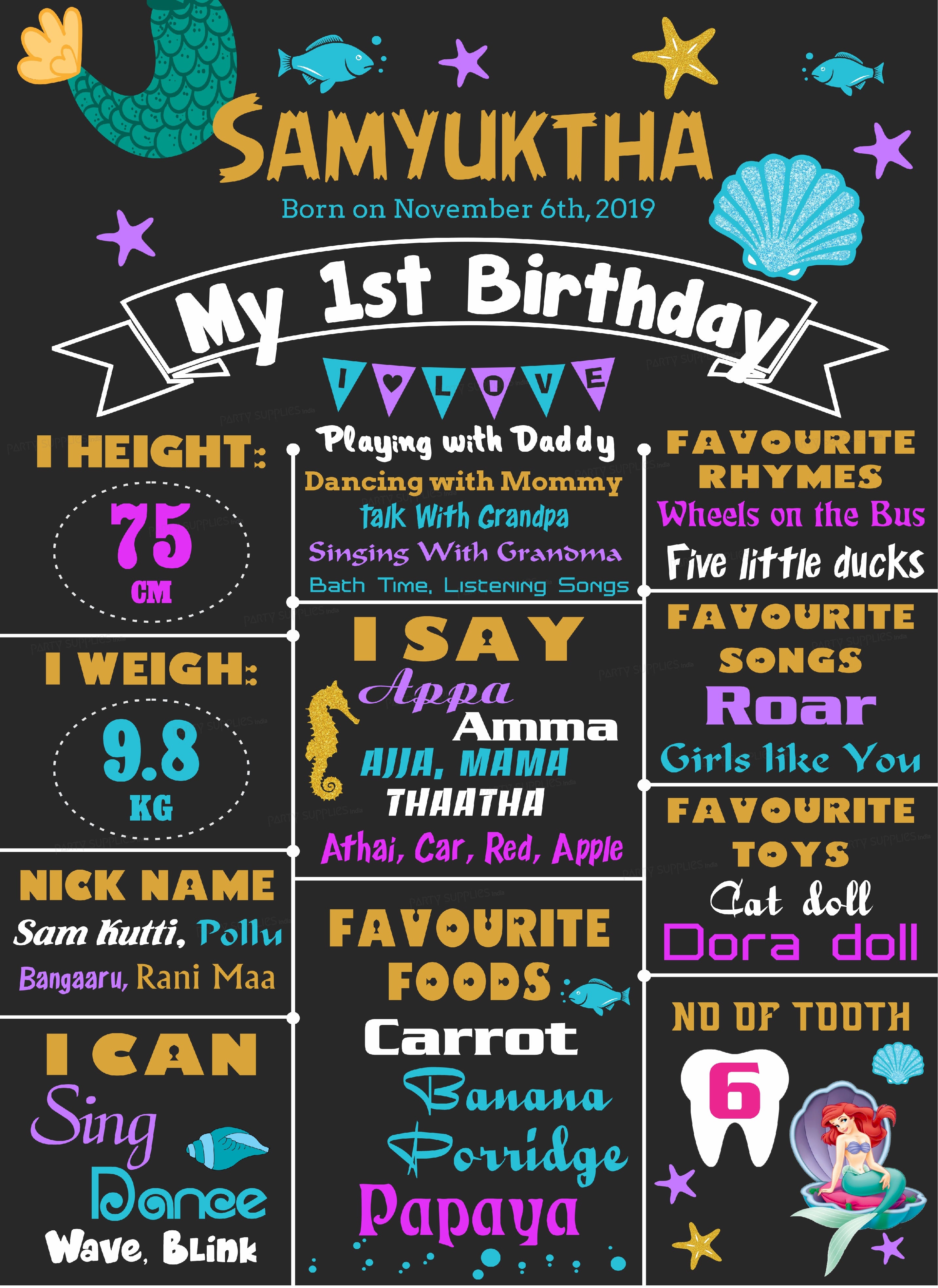 Mermaid Theme Personalized Chalk Board