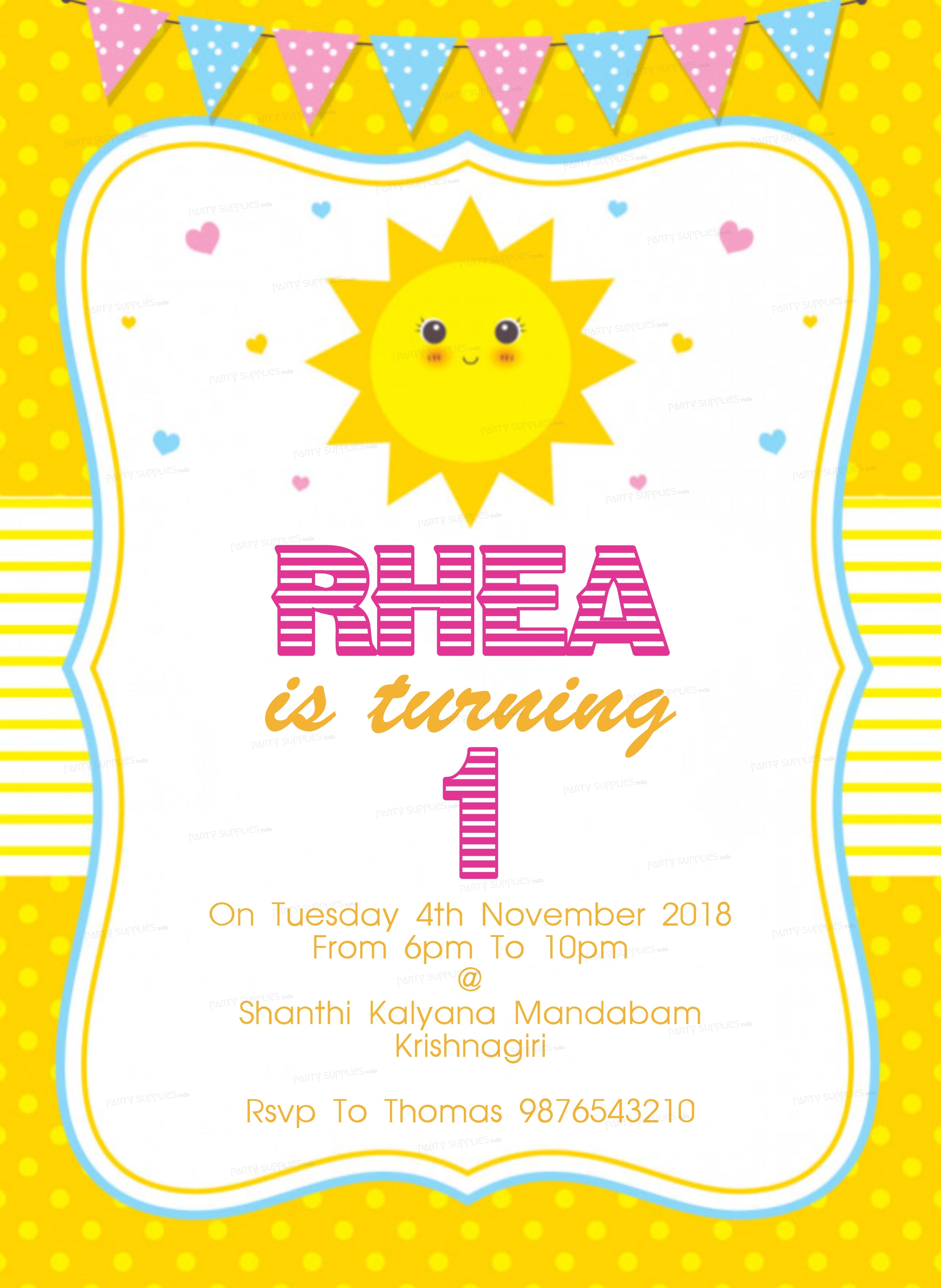 Sunshine Theme Girl Customized Invite