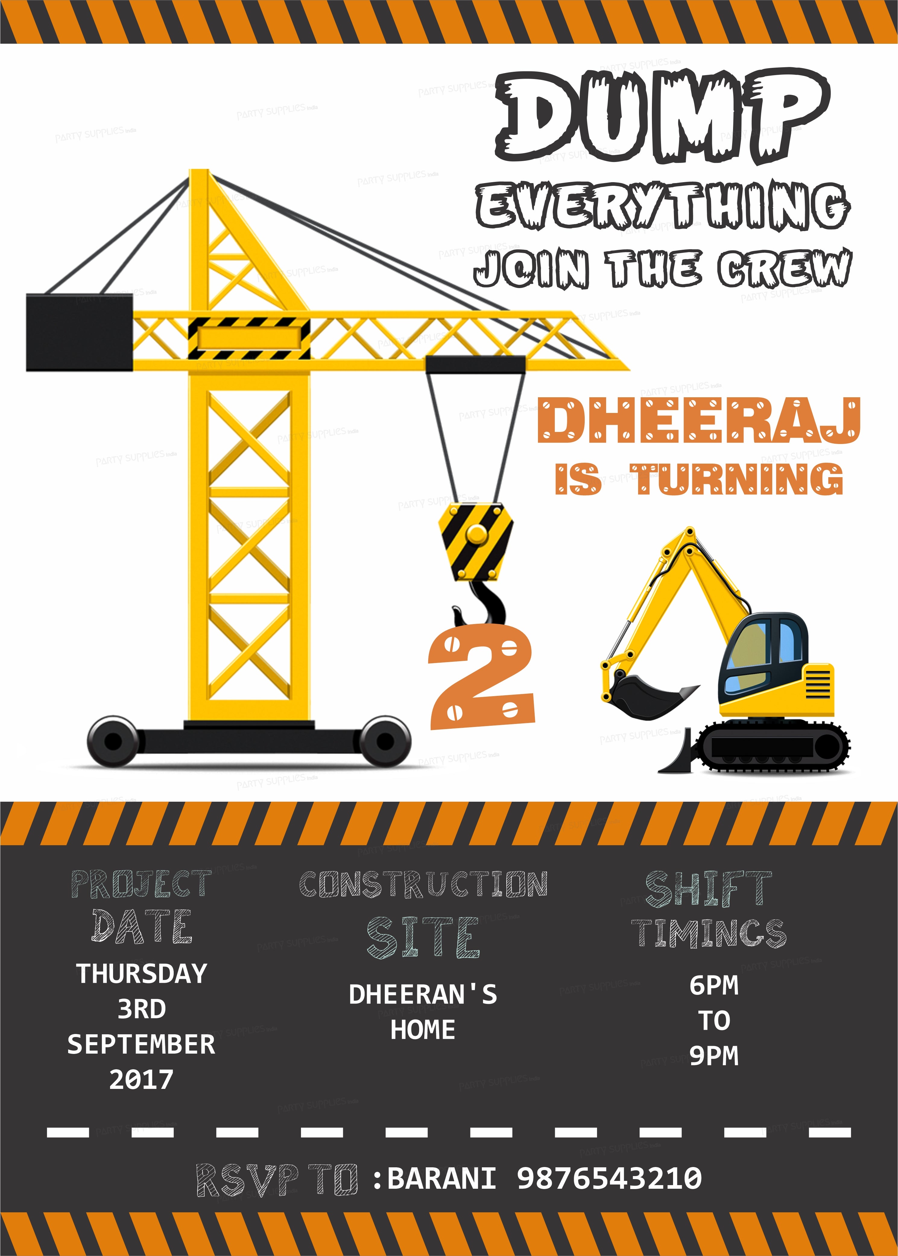 Construction Theme Customized Invite