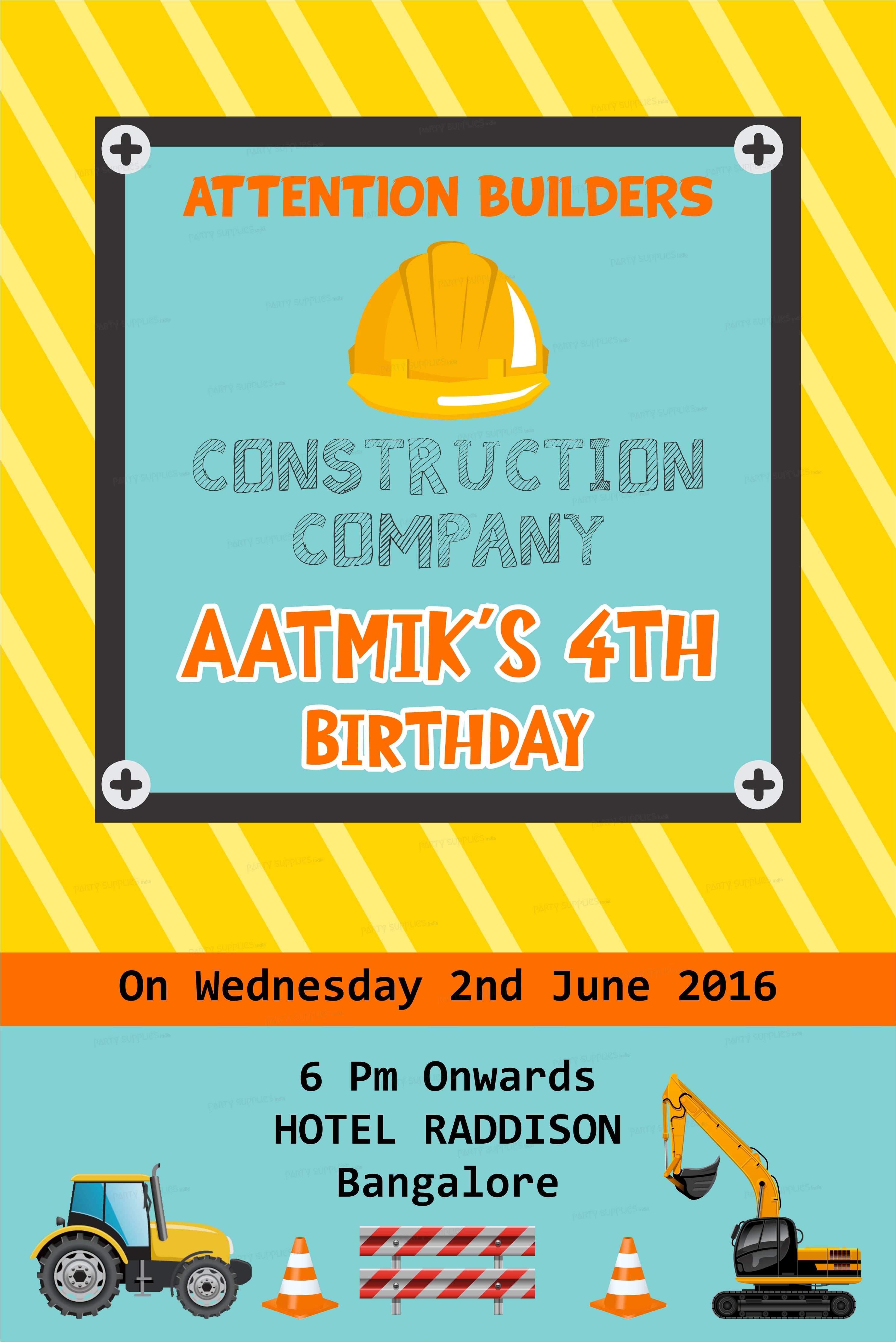 Construction Theme Personalized Invite