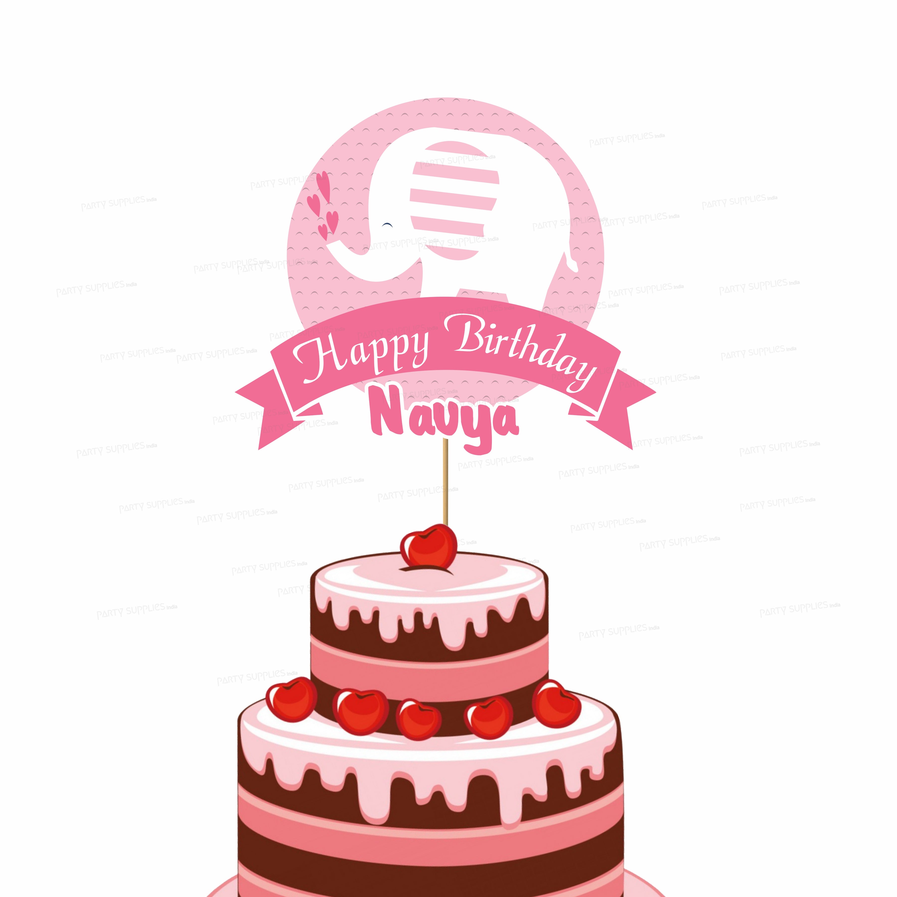 Pink Elephant Theme Customized Cake Topper