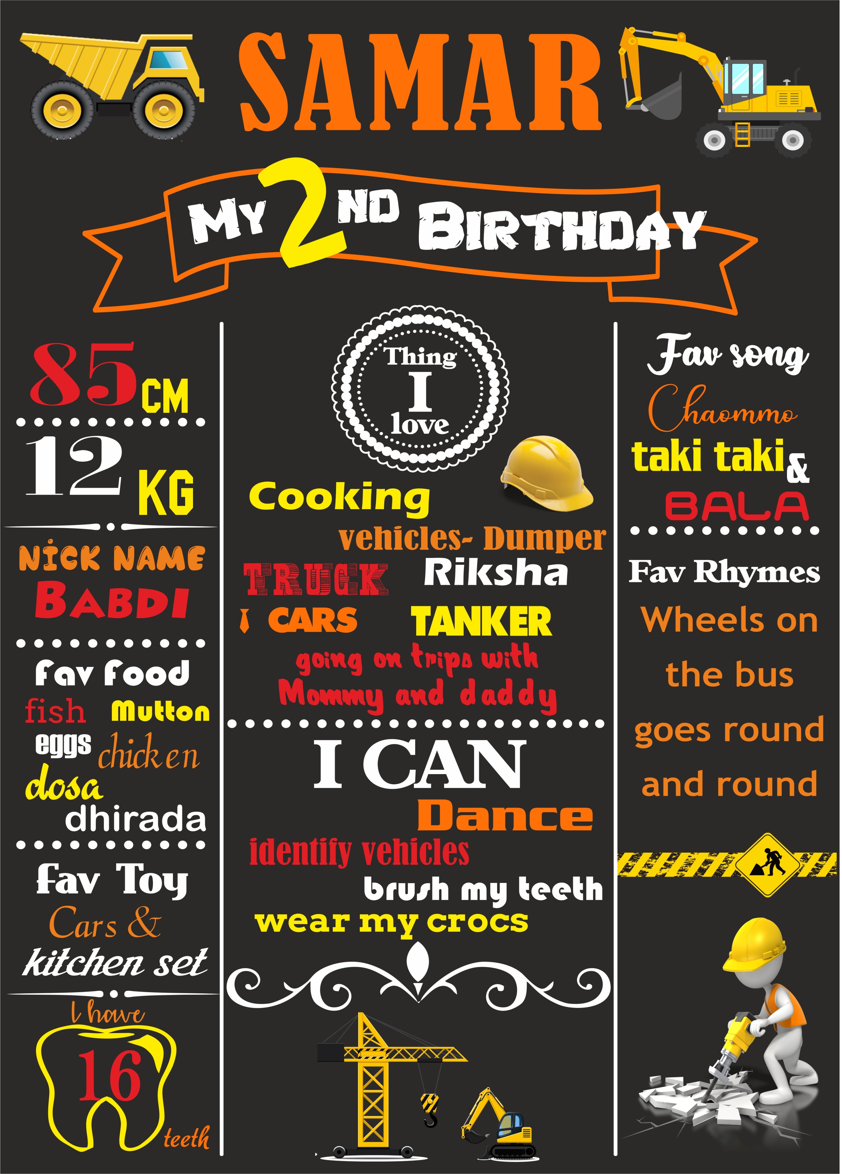 Construction Theme Customized Chalk Board