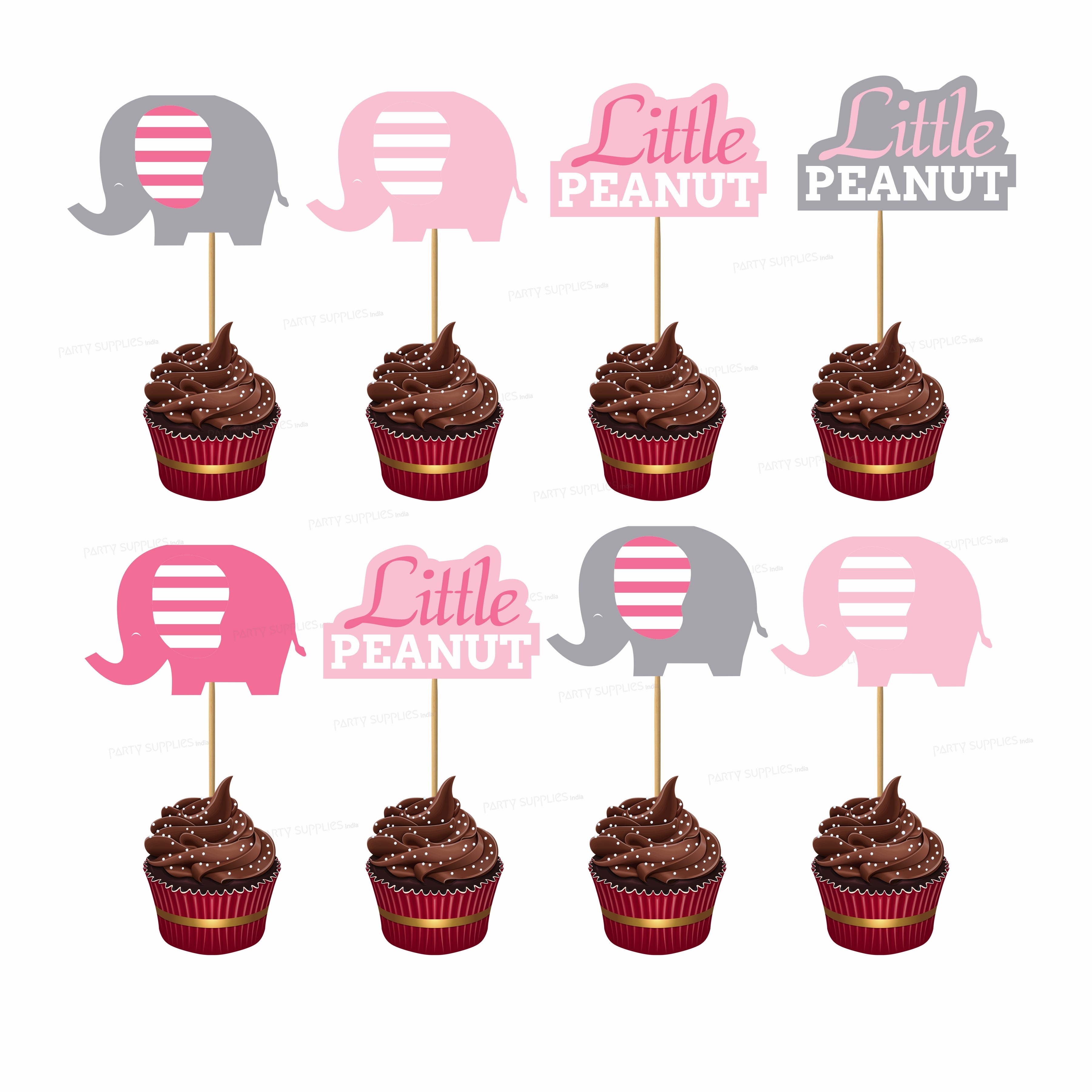 Pink Elephant Theme Customized Cup Cake Topper