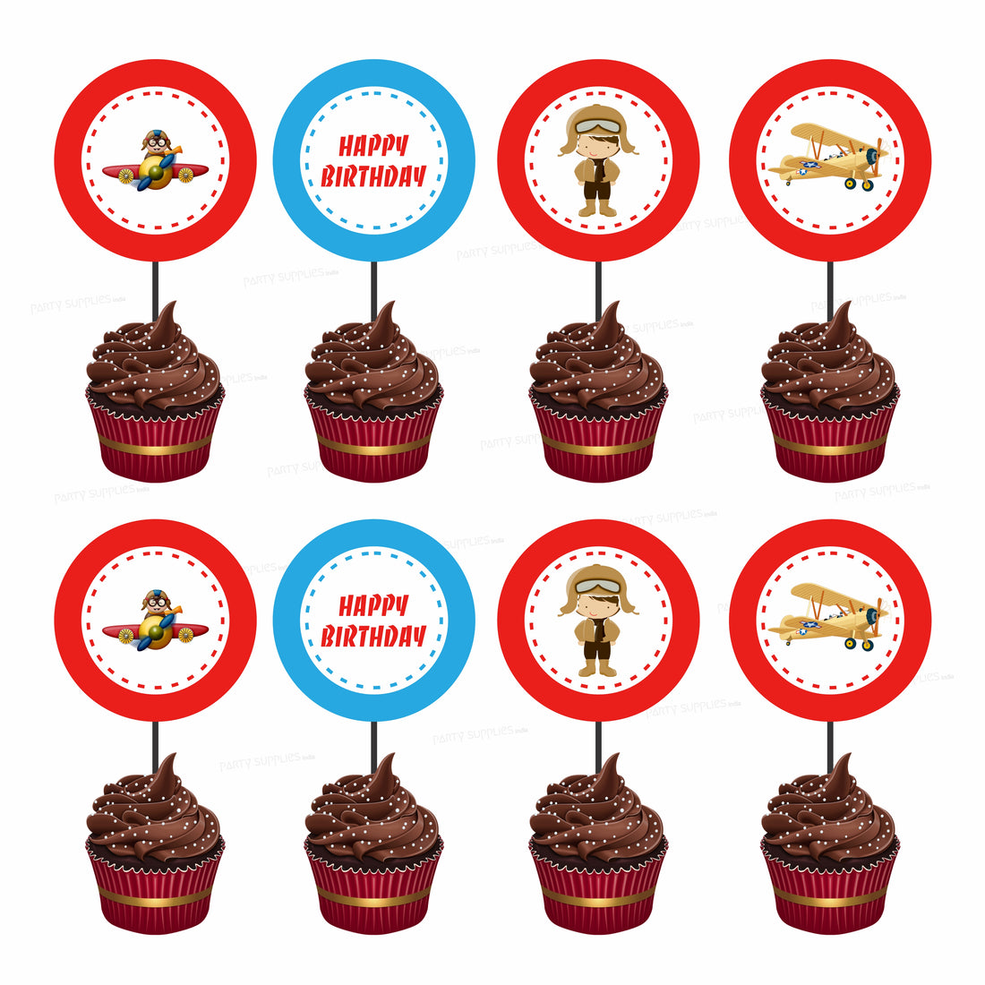 Aeroplane Theme Customized Cup Cake Topper