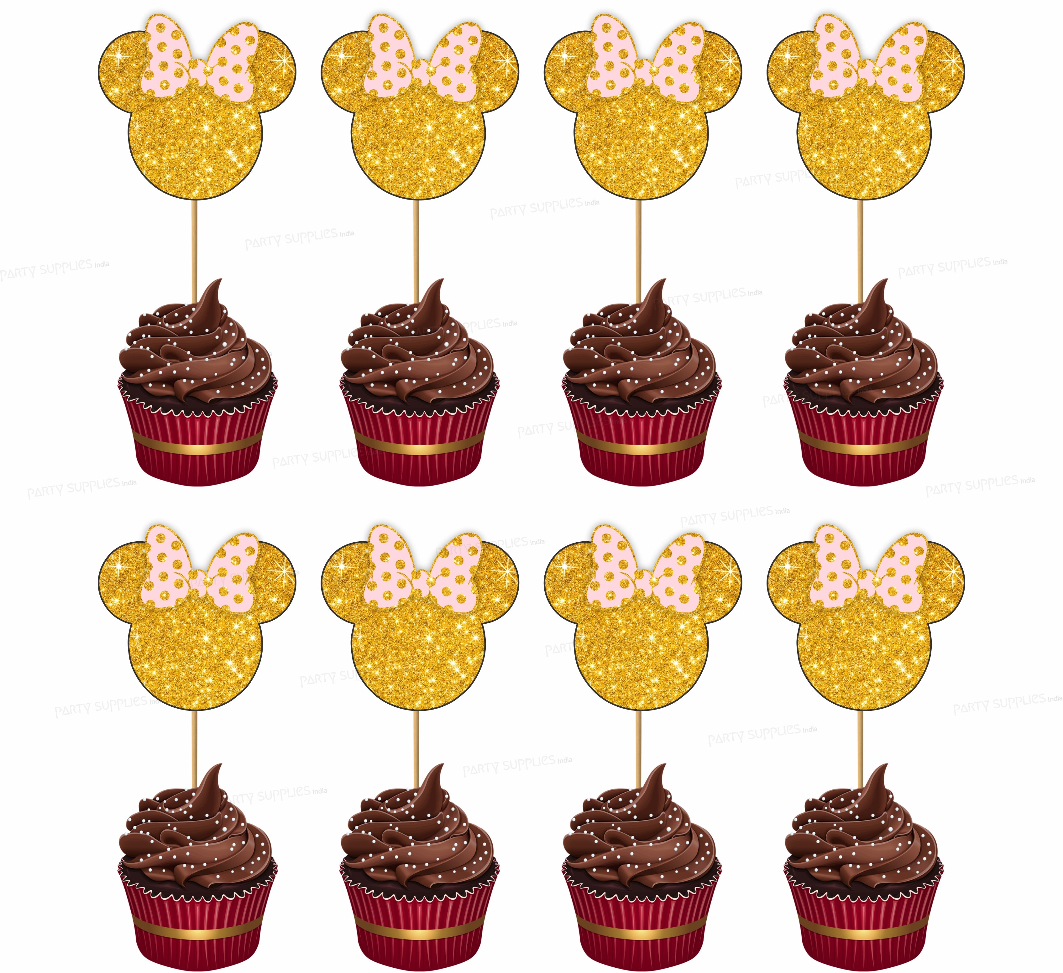 Minnie Mouse Theme Golden Cupcake Topper