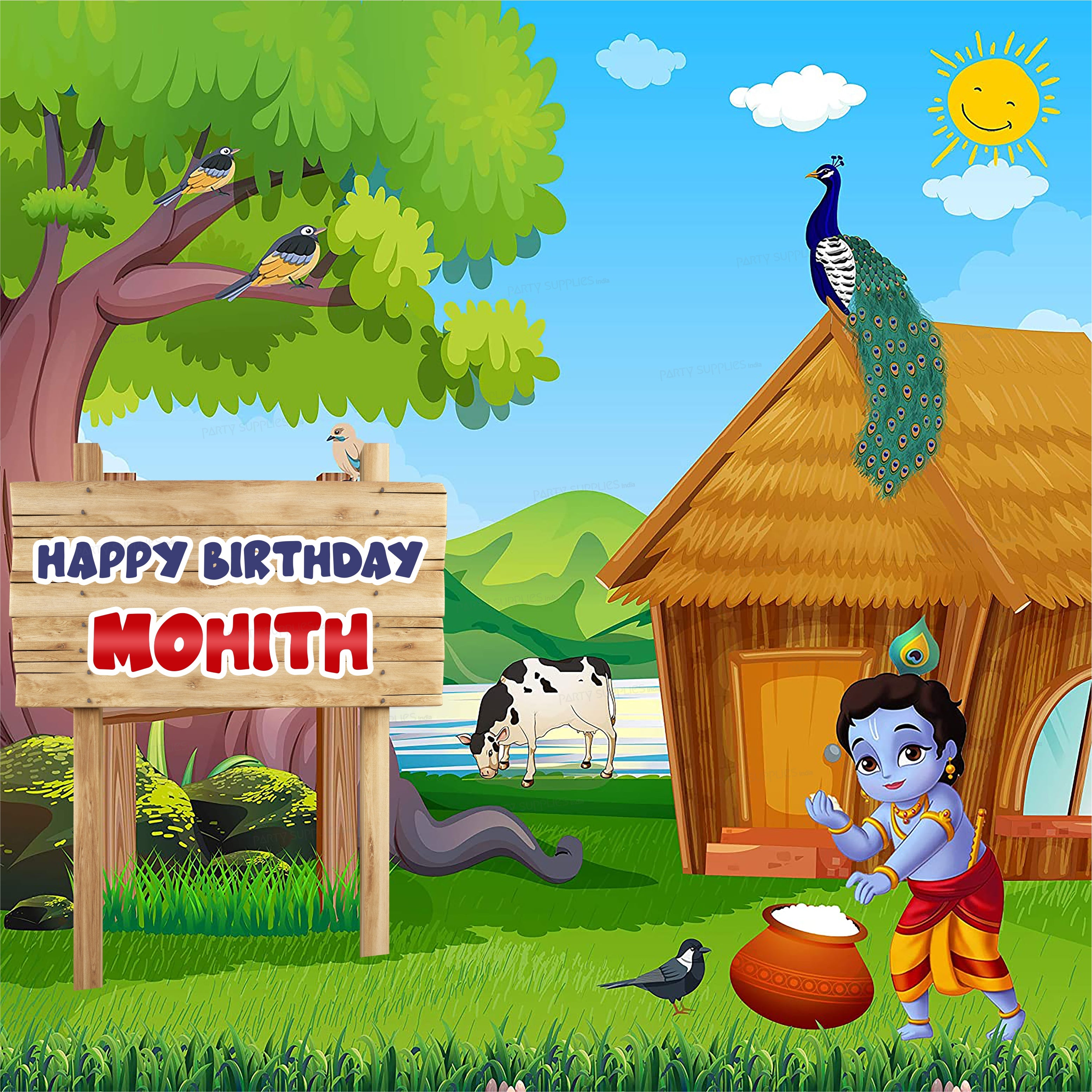 Little Krishna Hut Theme Backdrop