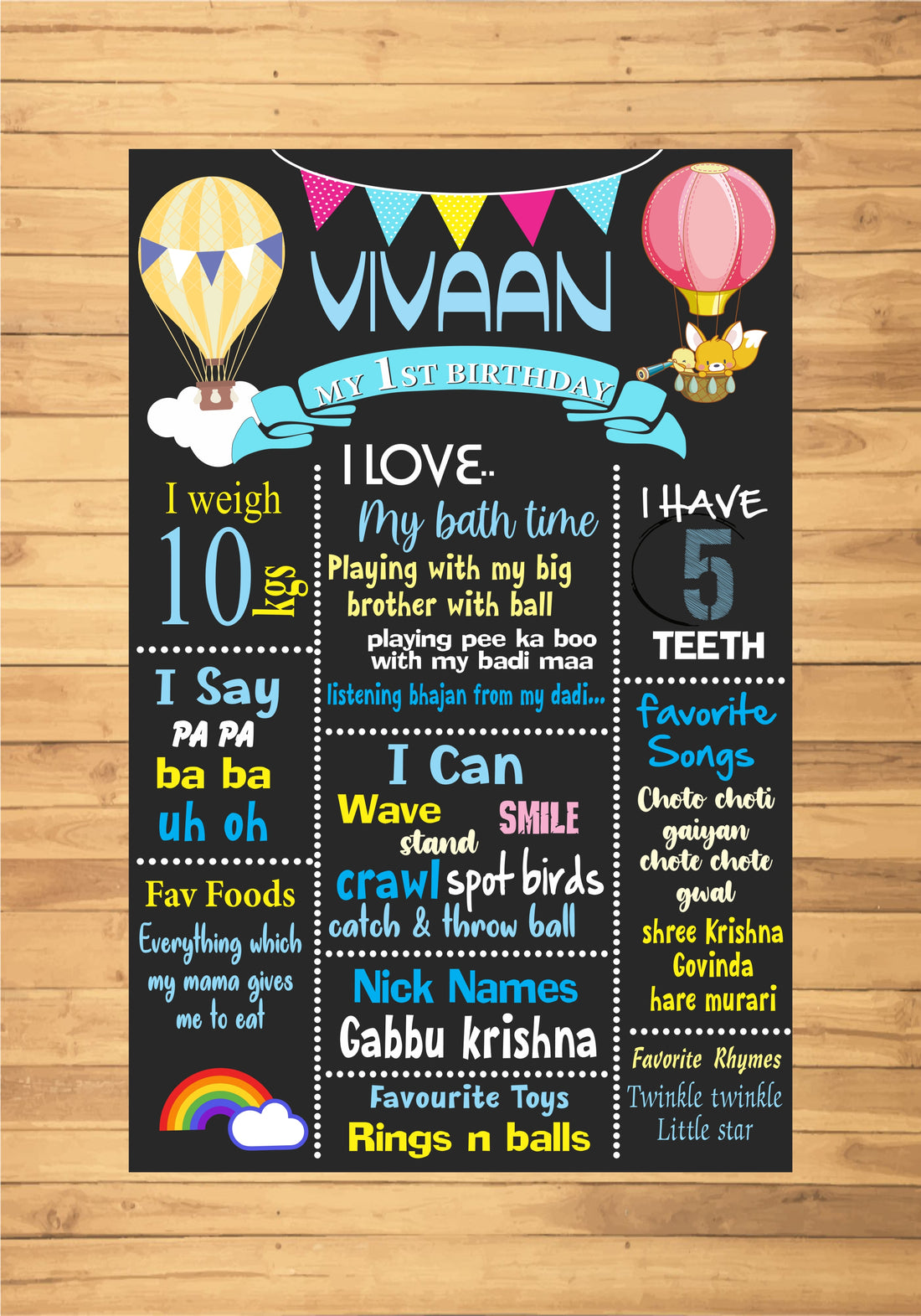 Hot Air Theme Boy Customized Chalk Board