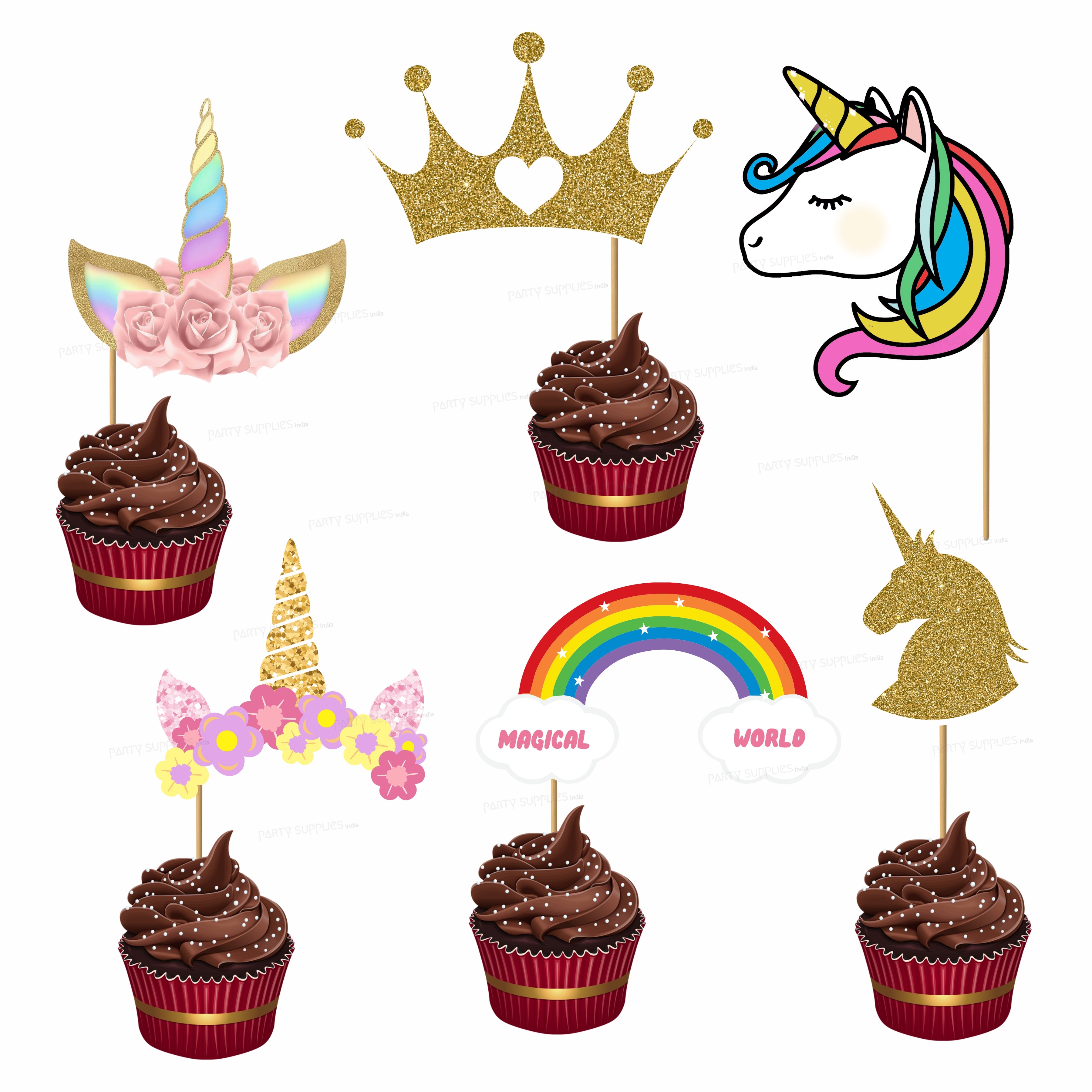 Unicorn Theme Cup Cake Topper
