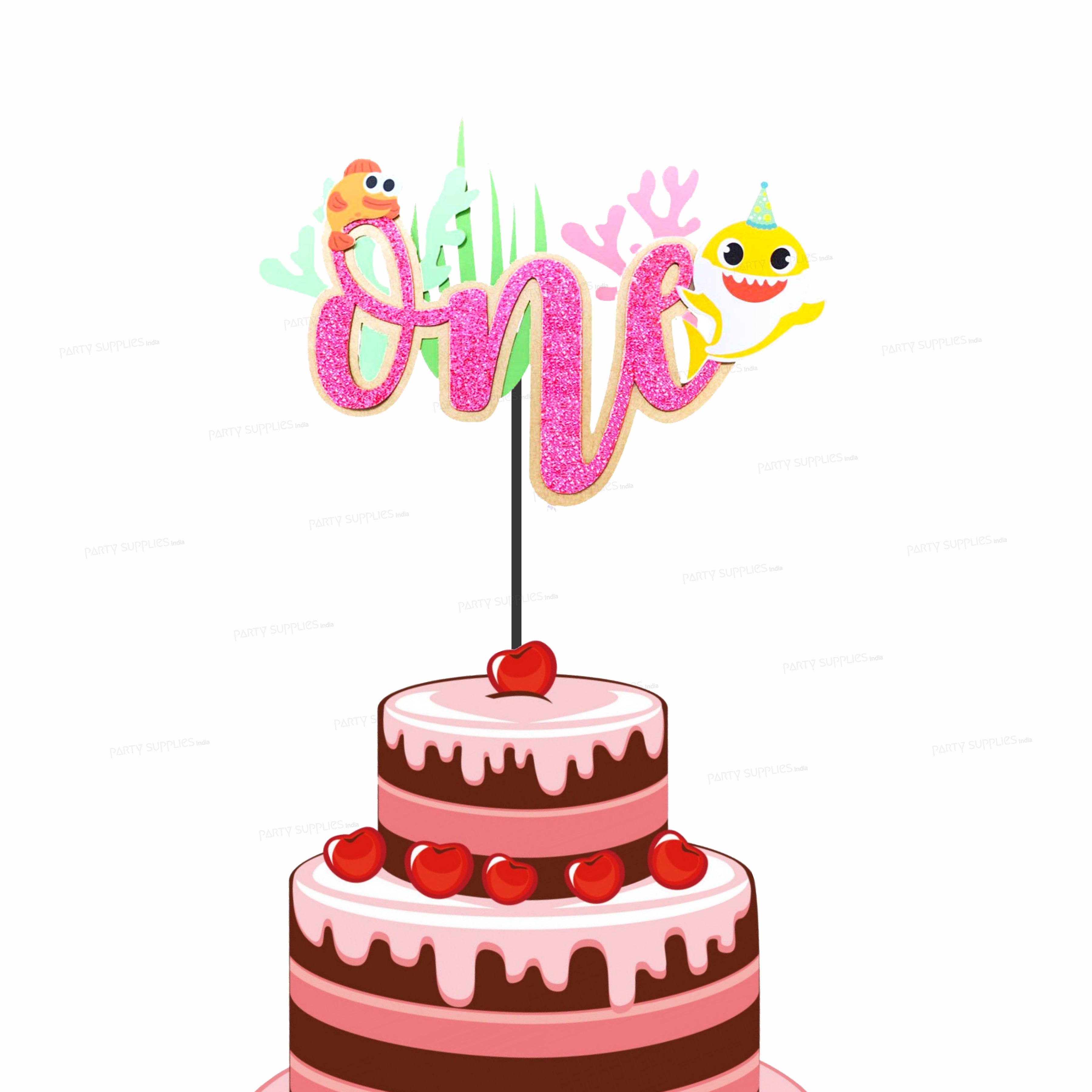 Shark Theme Girl Personalized Cake Topper