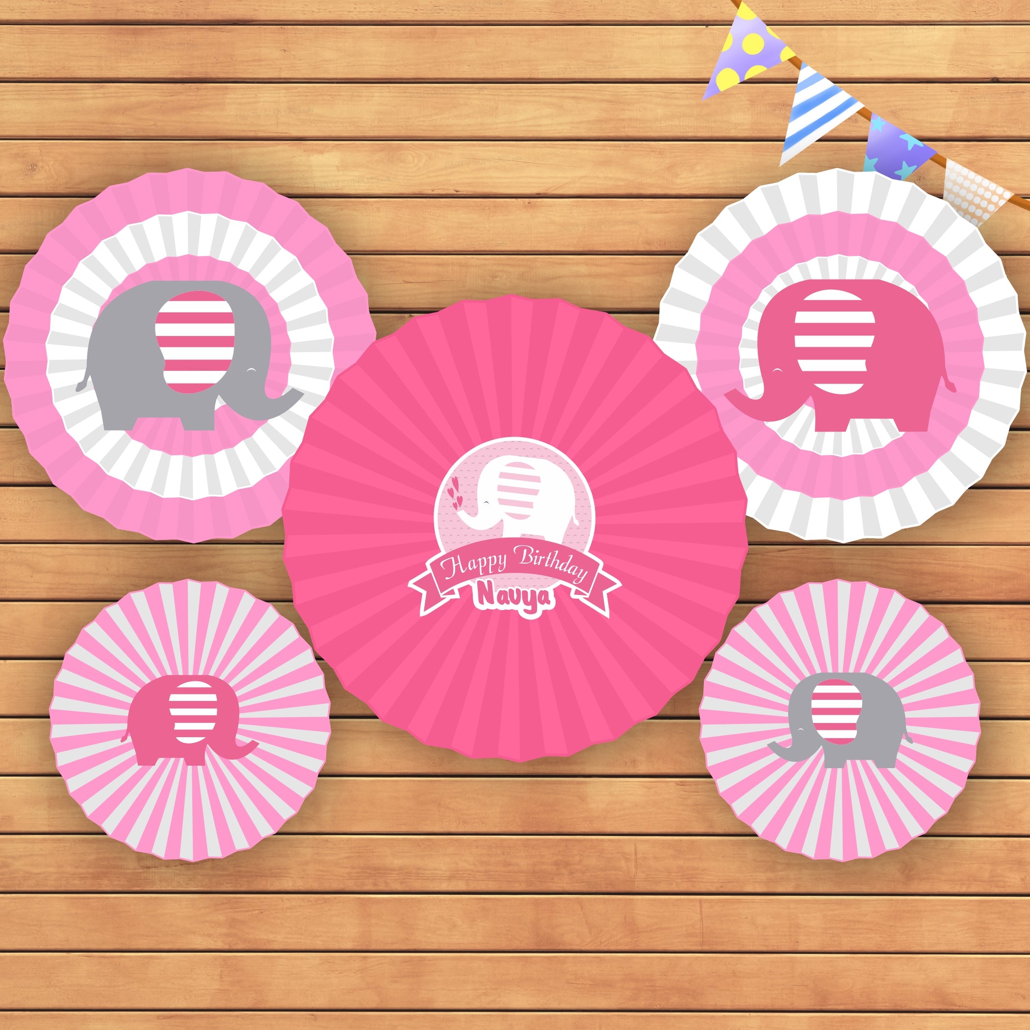 Pink Elephant Theme Paper Fan
