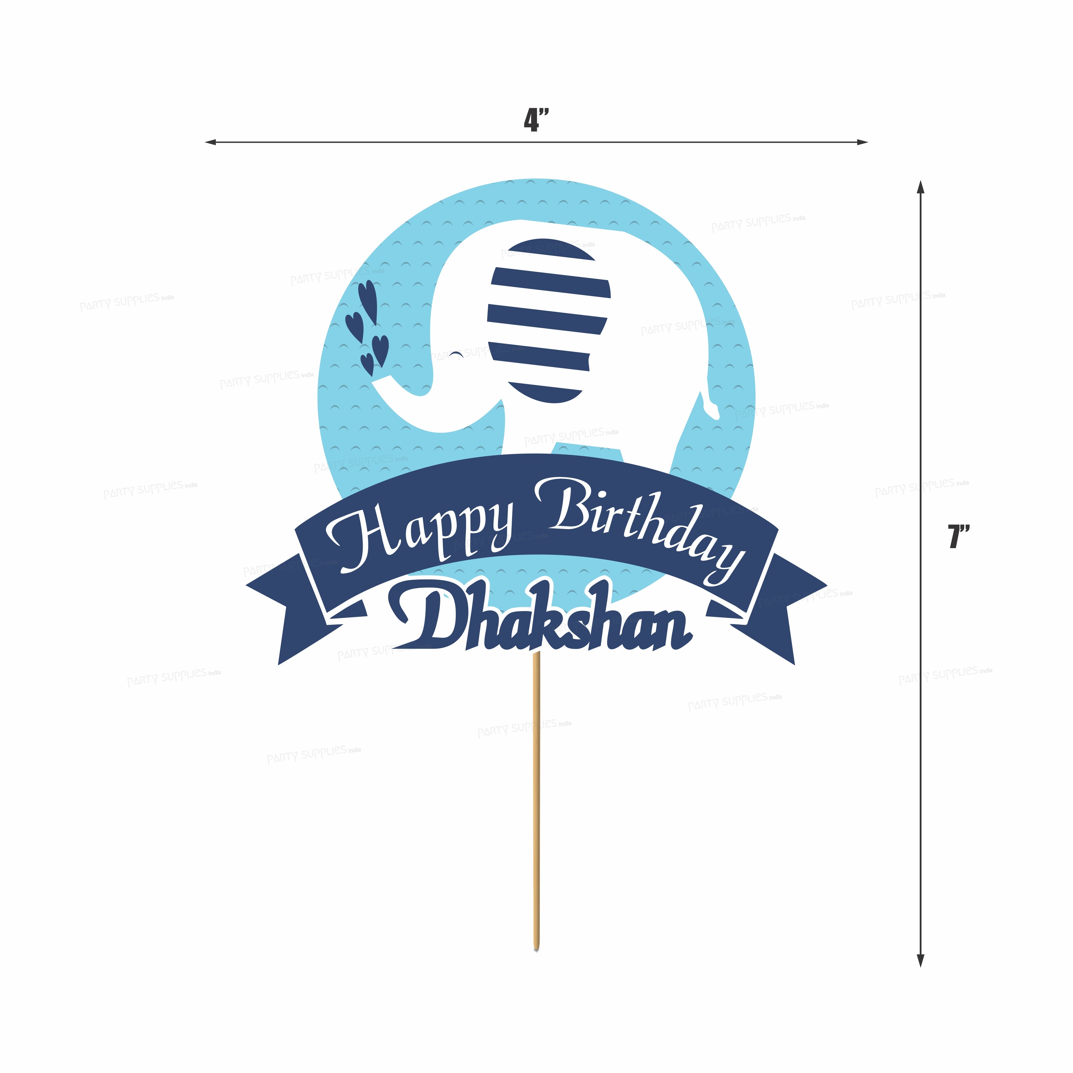 Blue Elephant Theme Customized Cake Topper