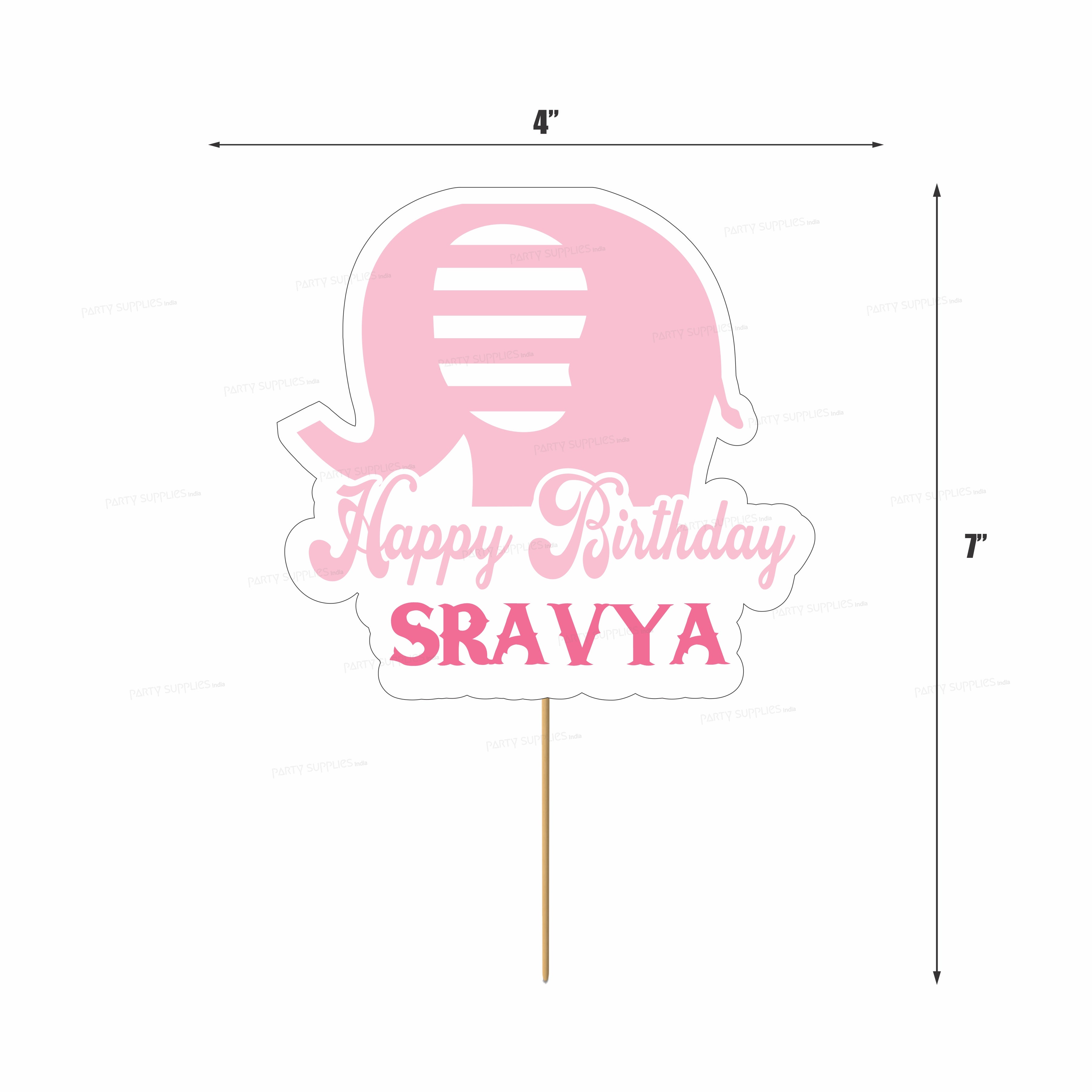 Pink Elephant Theme Cake Topper