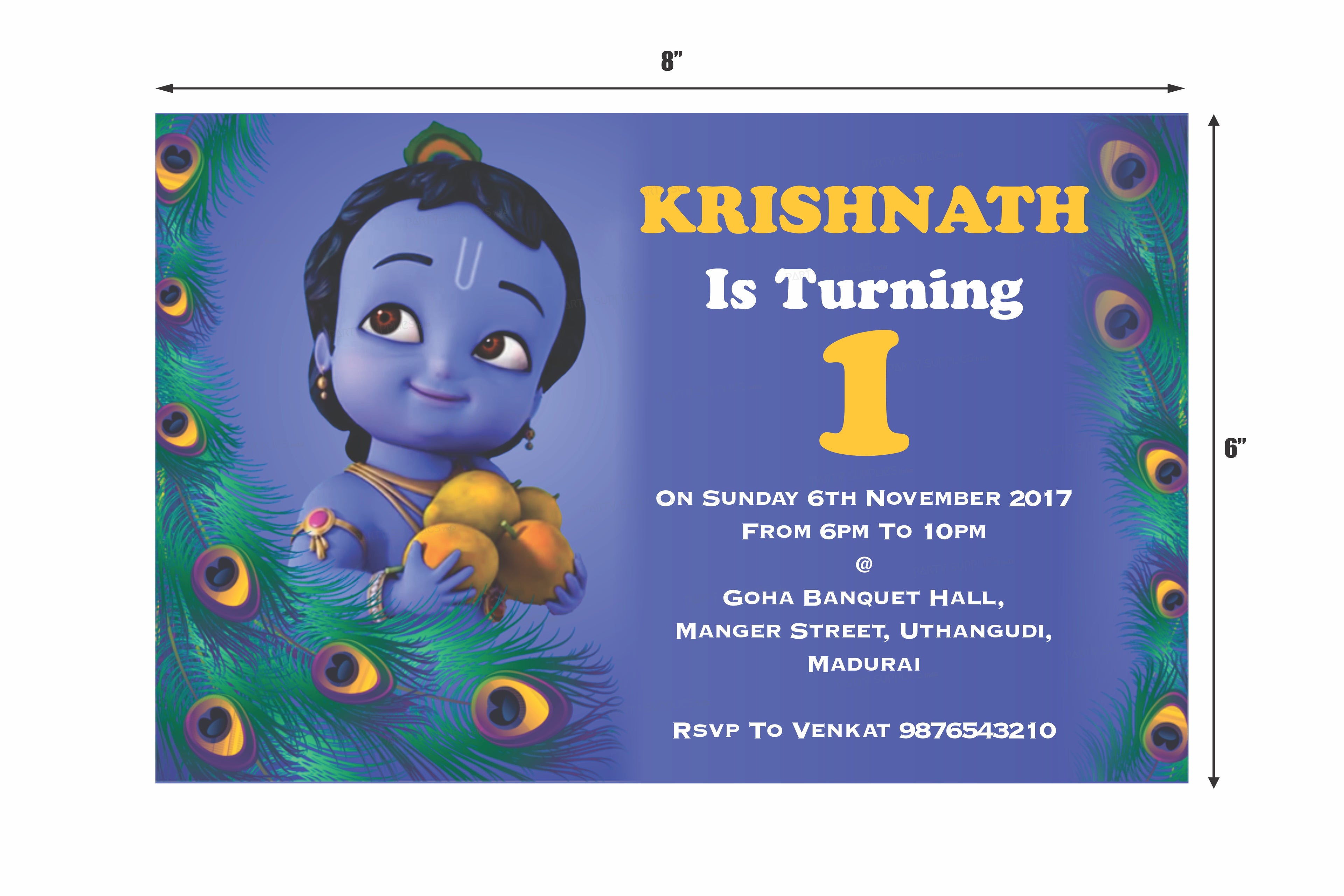 Little Krishna with Apple Theme Invite