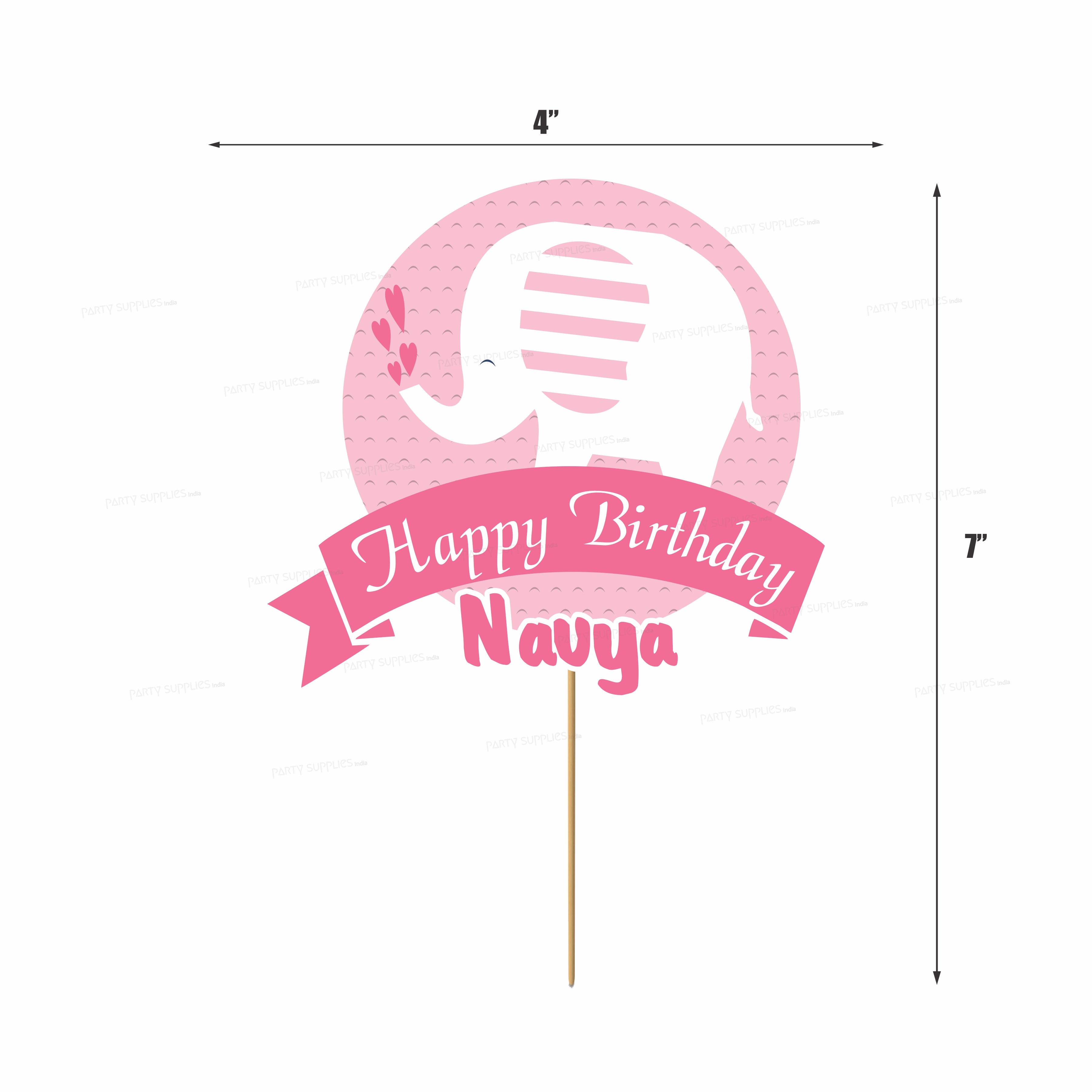 Pink Elephant Theme Customized Cake Topper