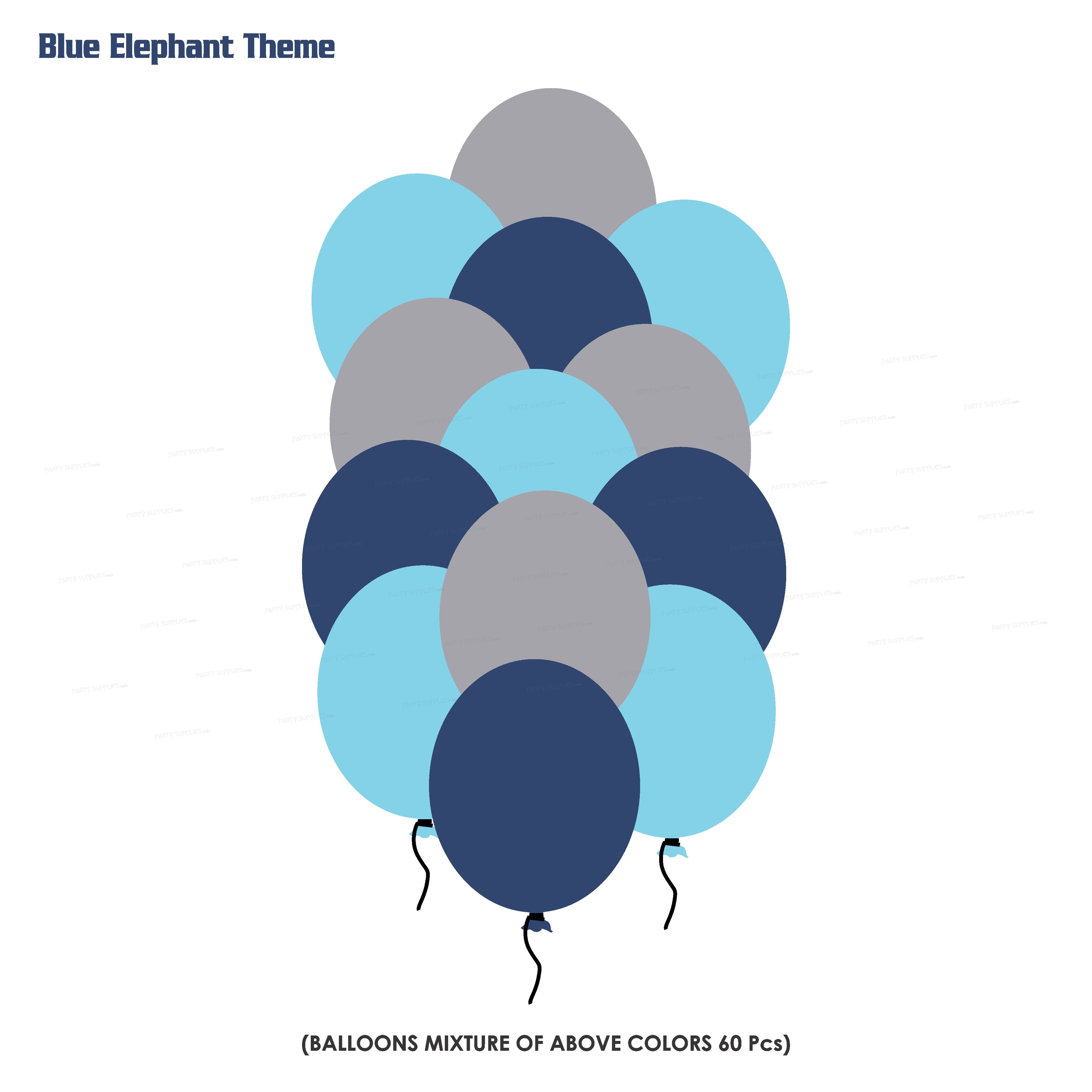 Blue Elephant Theme Colour 60 Pcs Balloons