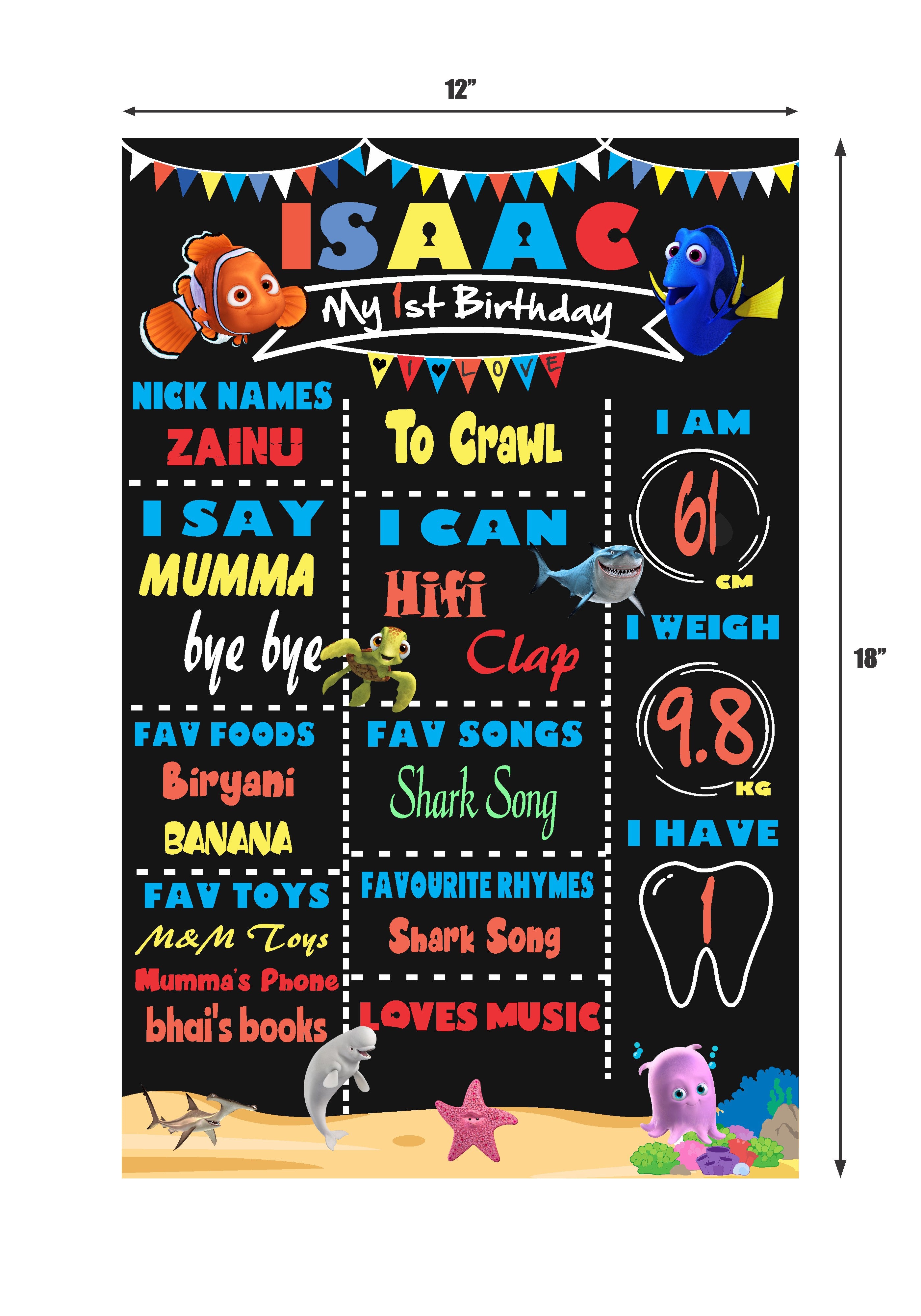 Nemo and Dory Theme Chalk Board