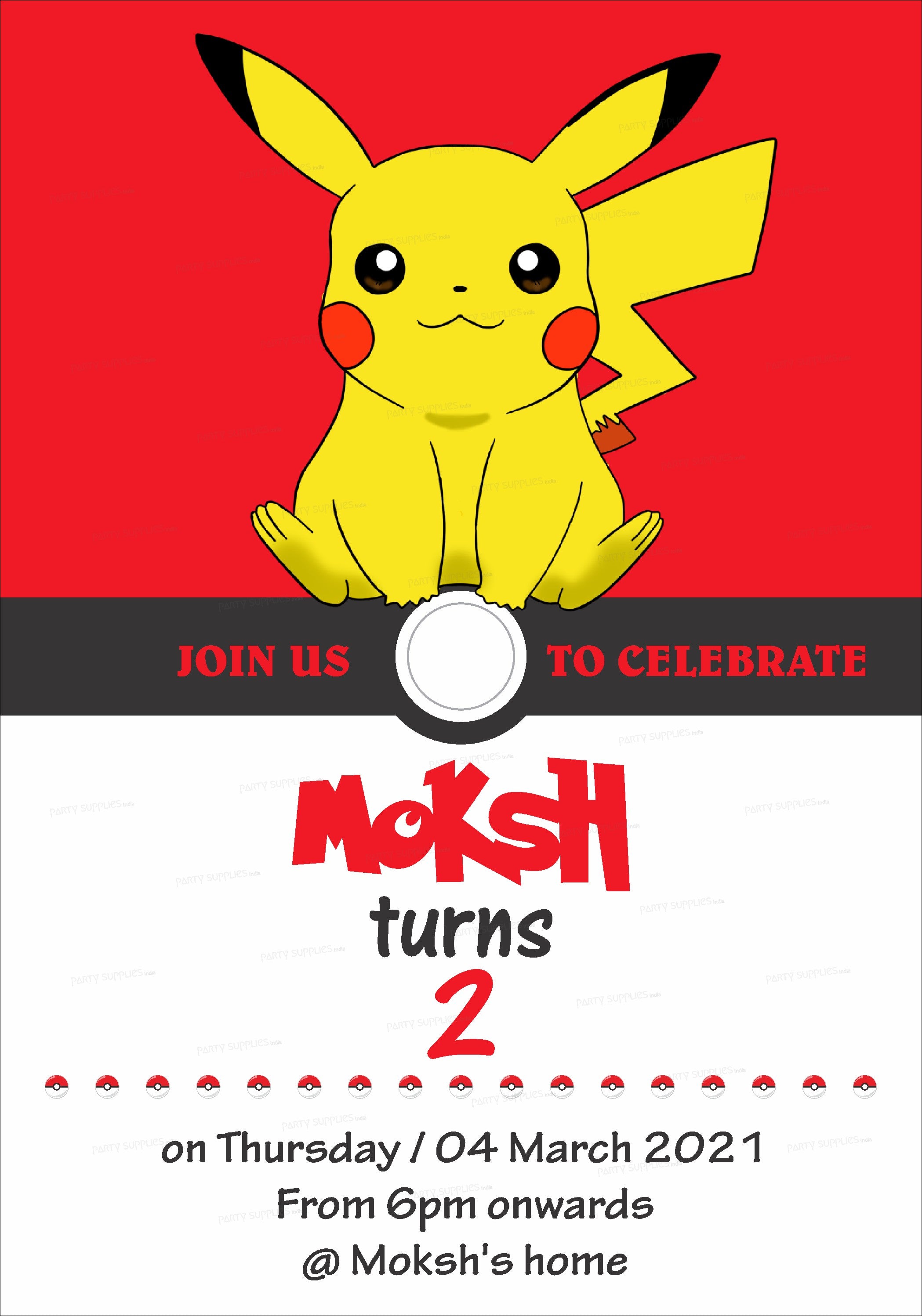 8 Pokémon invitations - Pokémon theme birthday party
