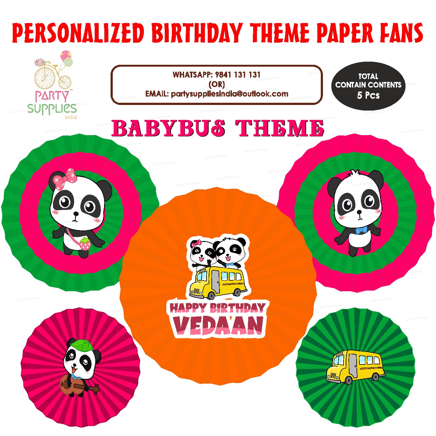 Baby Bus Theme Paper Fan