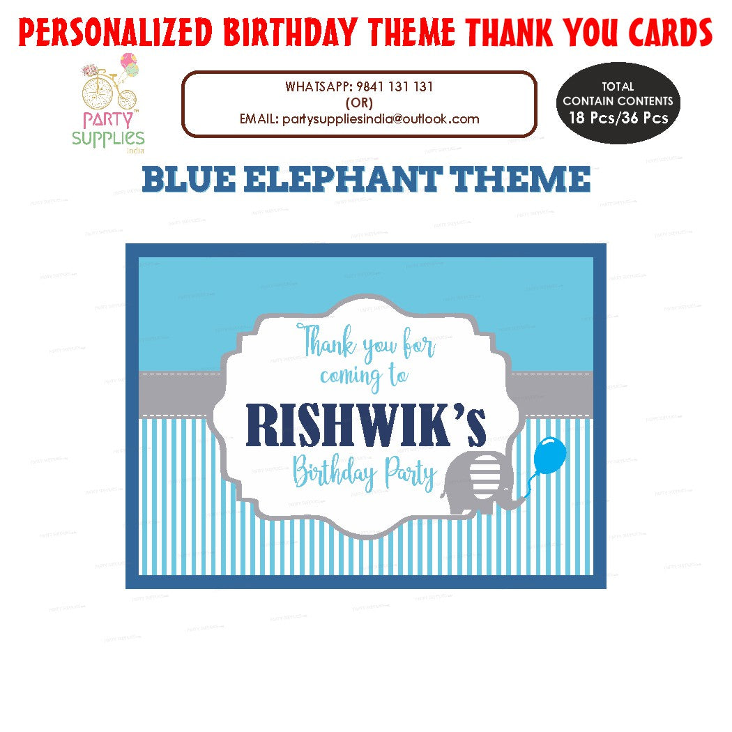 Blue Elephant Theme Thank You Card