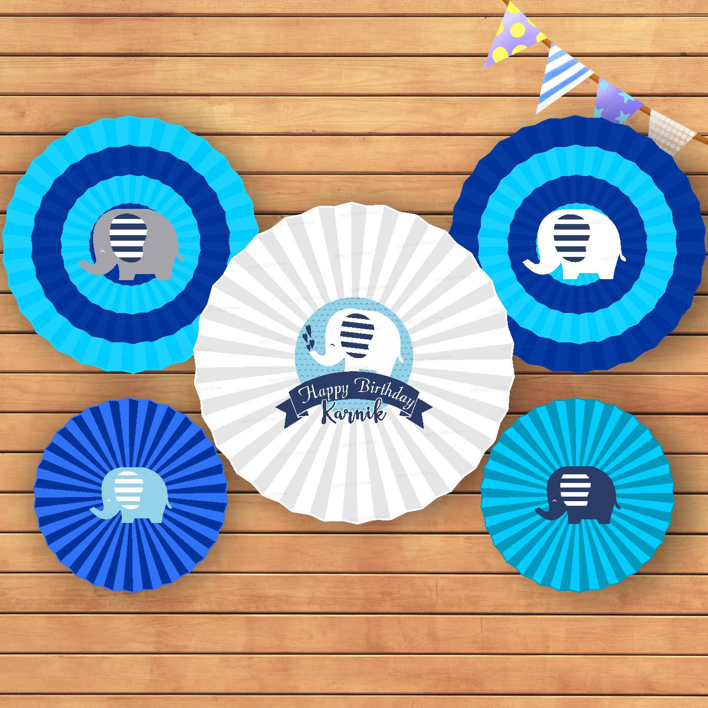 Blue Elephant Theme Paper Fan