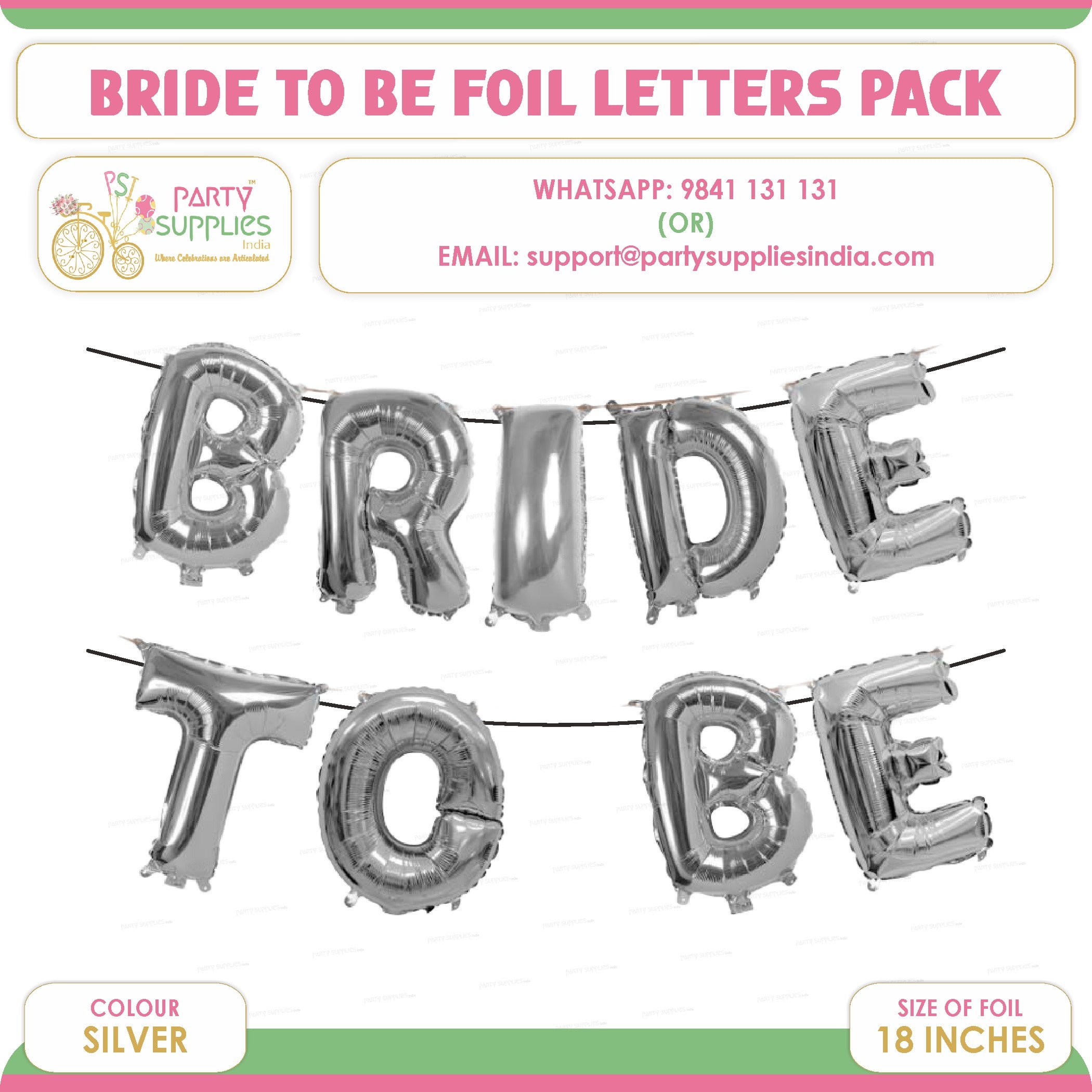 Bride to Be Silver Foil Balloons Letter Pack