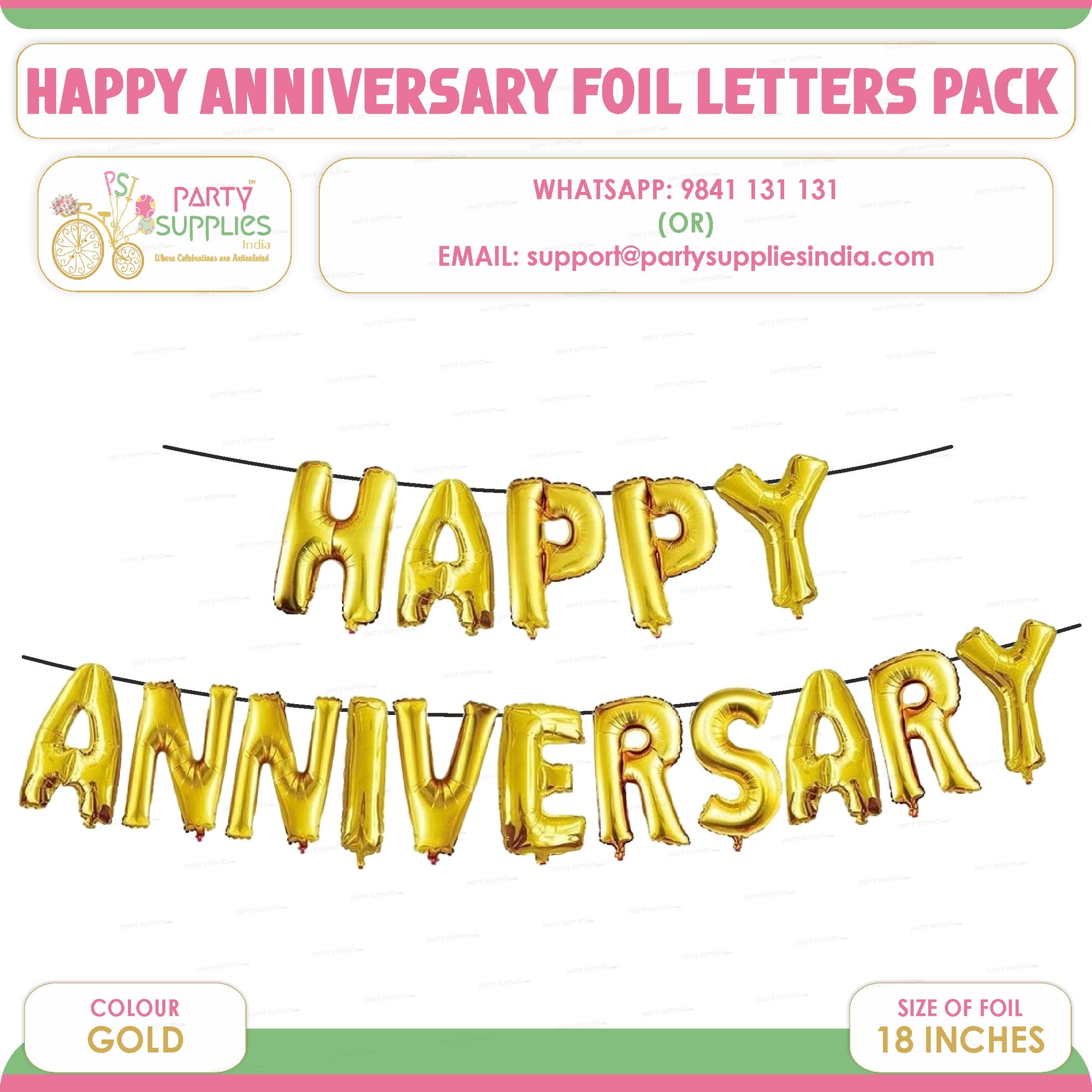 Happy Anniversary Gold Foil Balloons Letter Pack