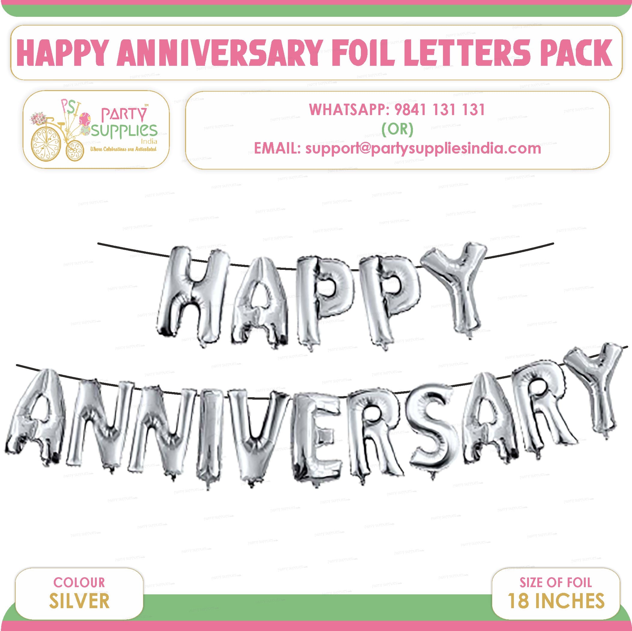 Happy Anniversary Silver Foil Balloons Letter Pack