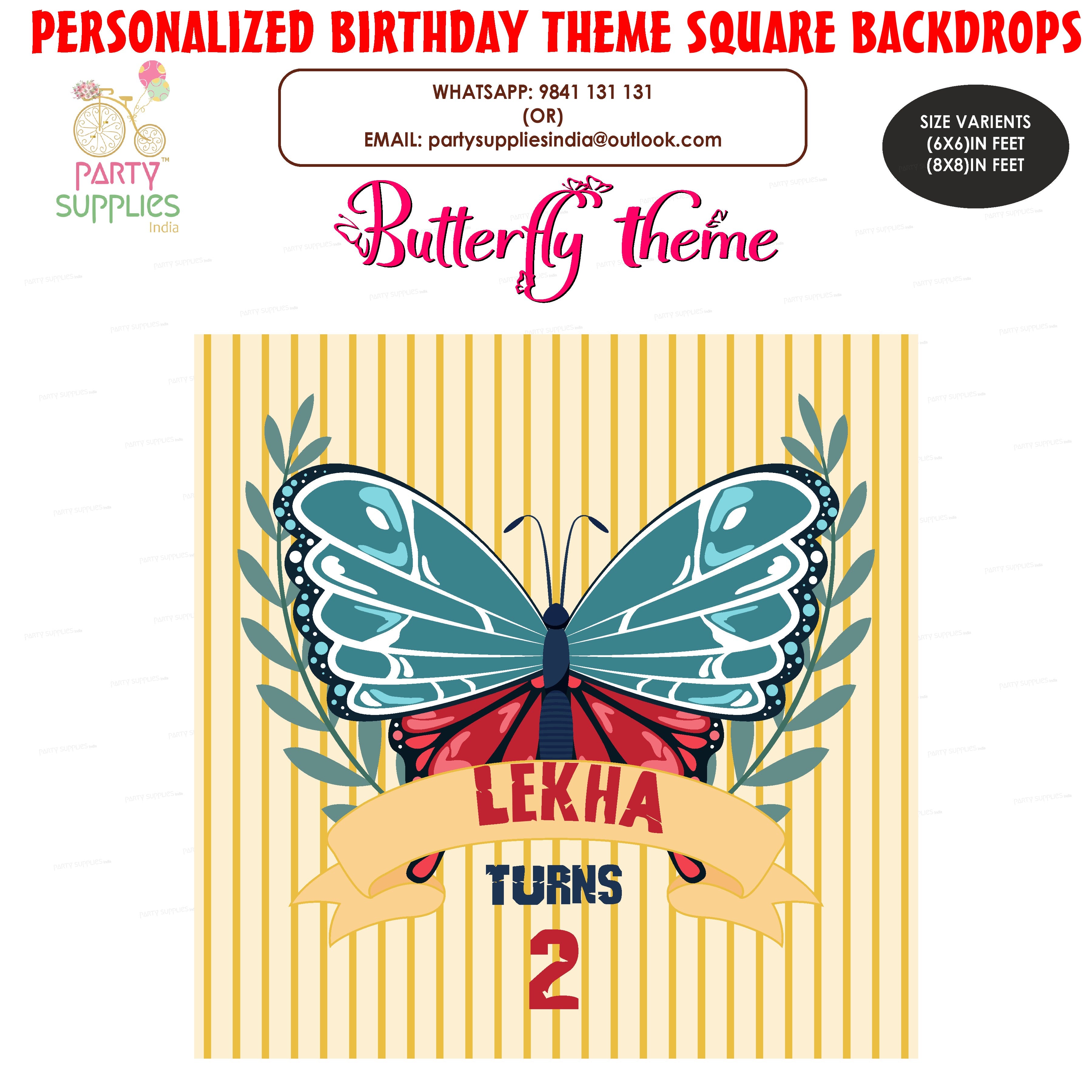 Butterfly Theme Personalized Square Backdrop