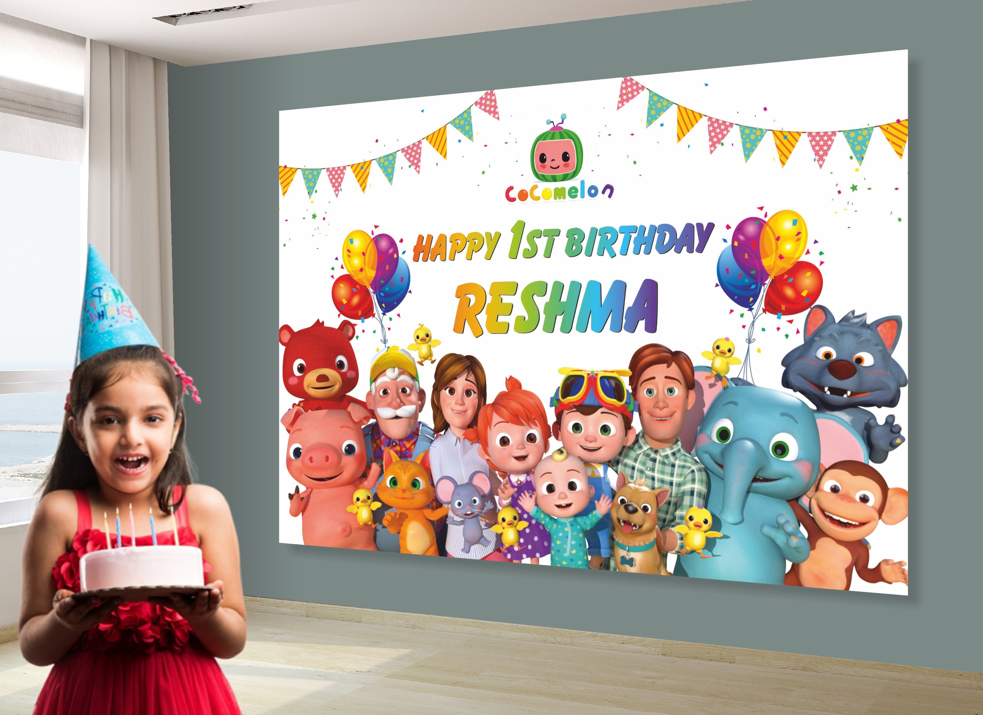 Coco Melon Theme Girl Personalized Backdrop