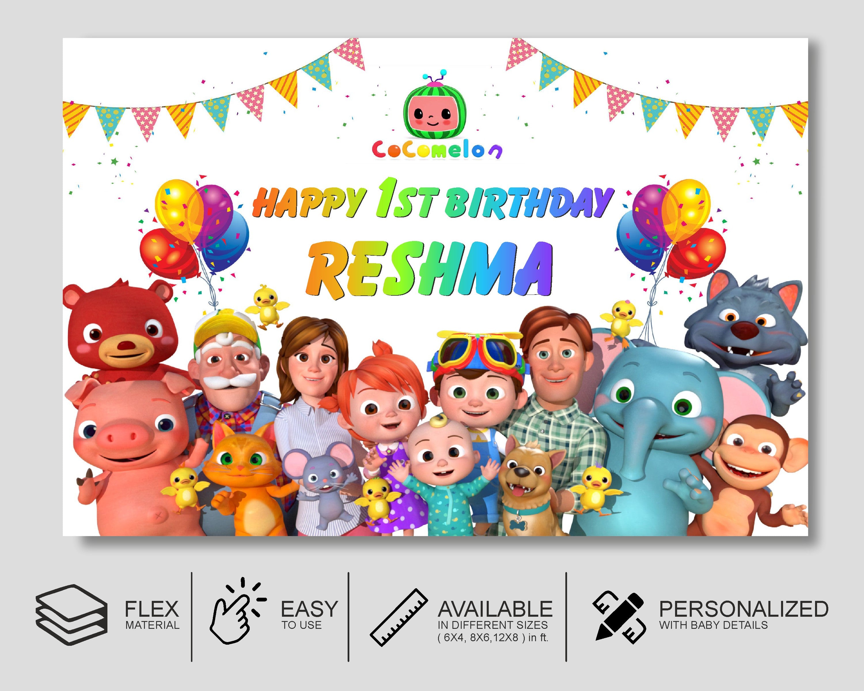 Coco Melon Theme Girl Personalized Backdrop