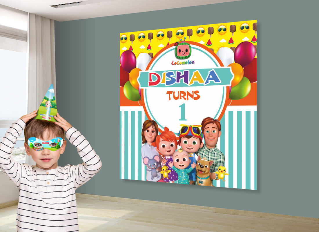 Coco Melon Theme Boy Personalized Square Backdrop