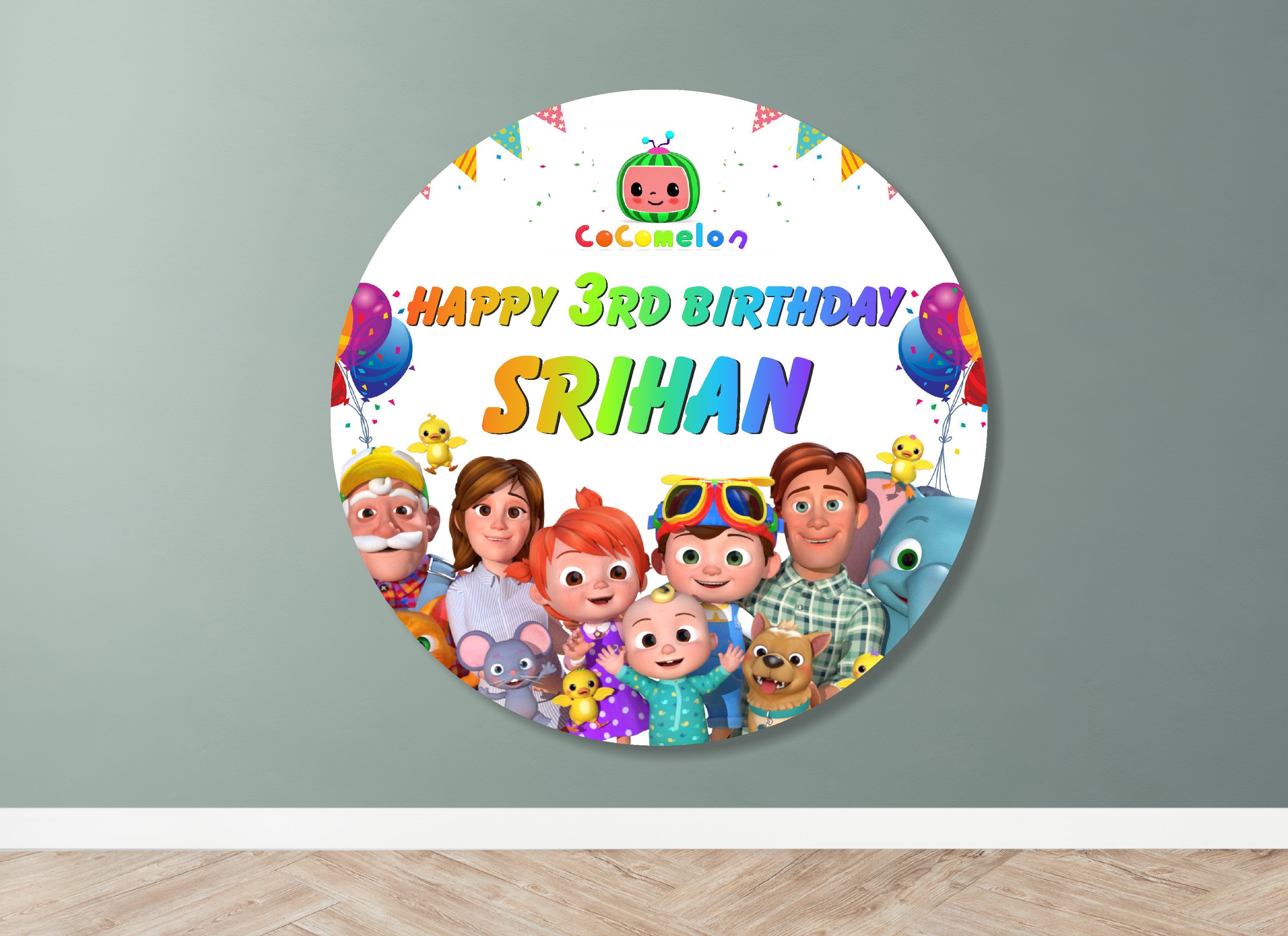 Coco Melon Theme Boy Round Backdrop