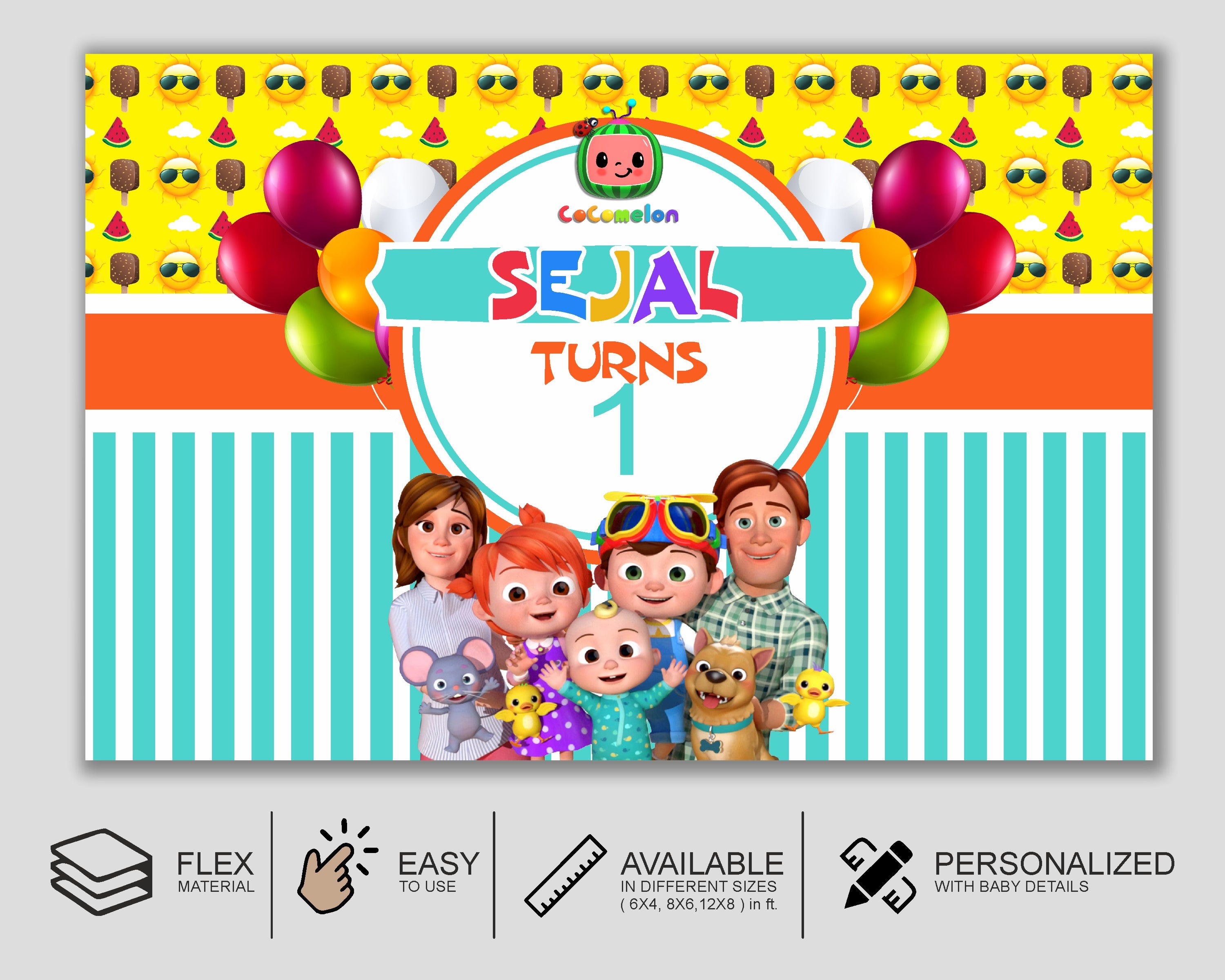 Coco Melon Theme Girl Customized Backdrop