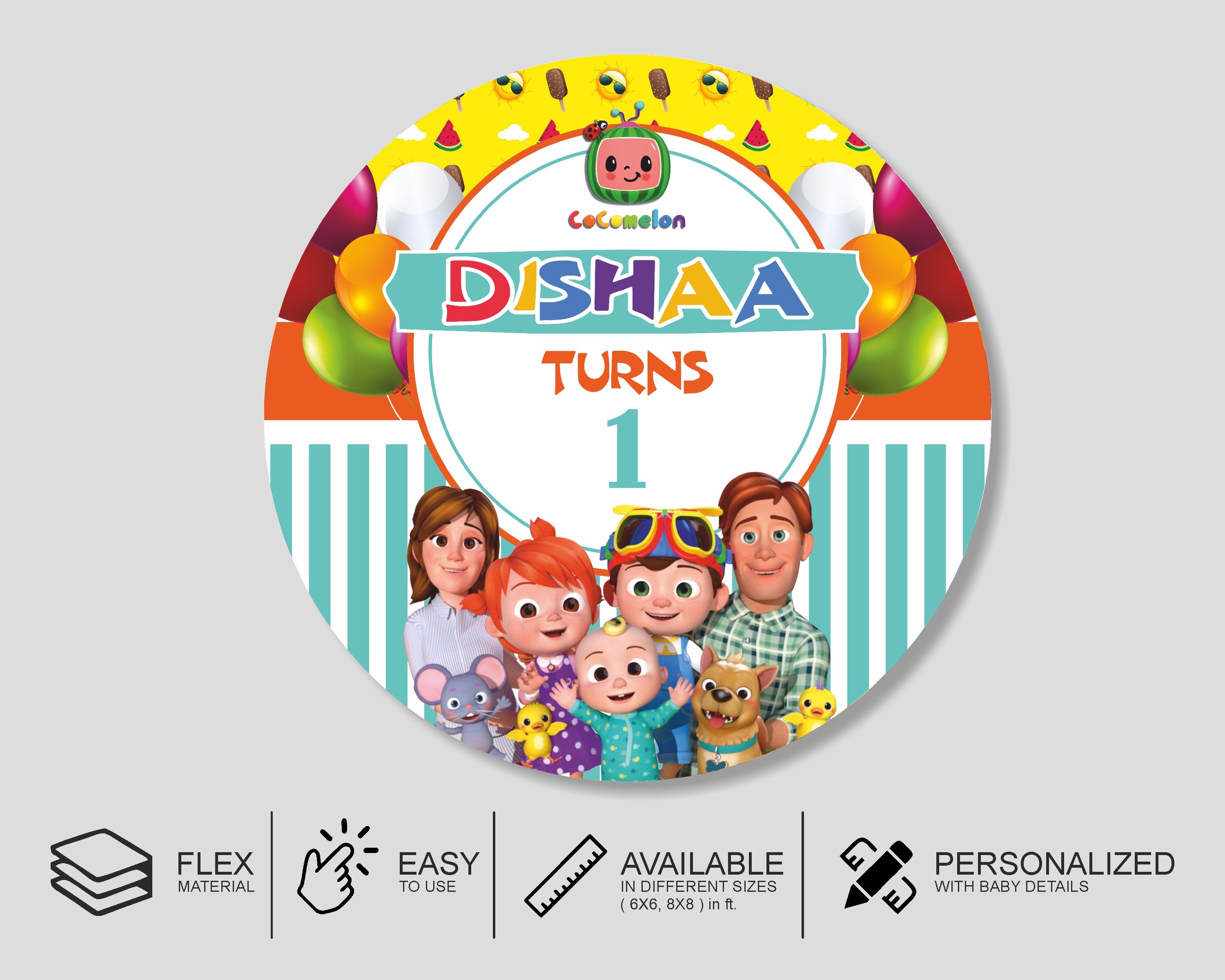 Coco Melon Theme Girl Customized Round Backdrop