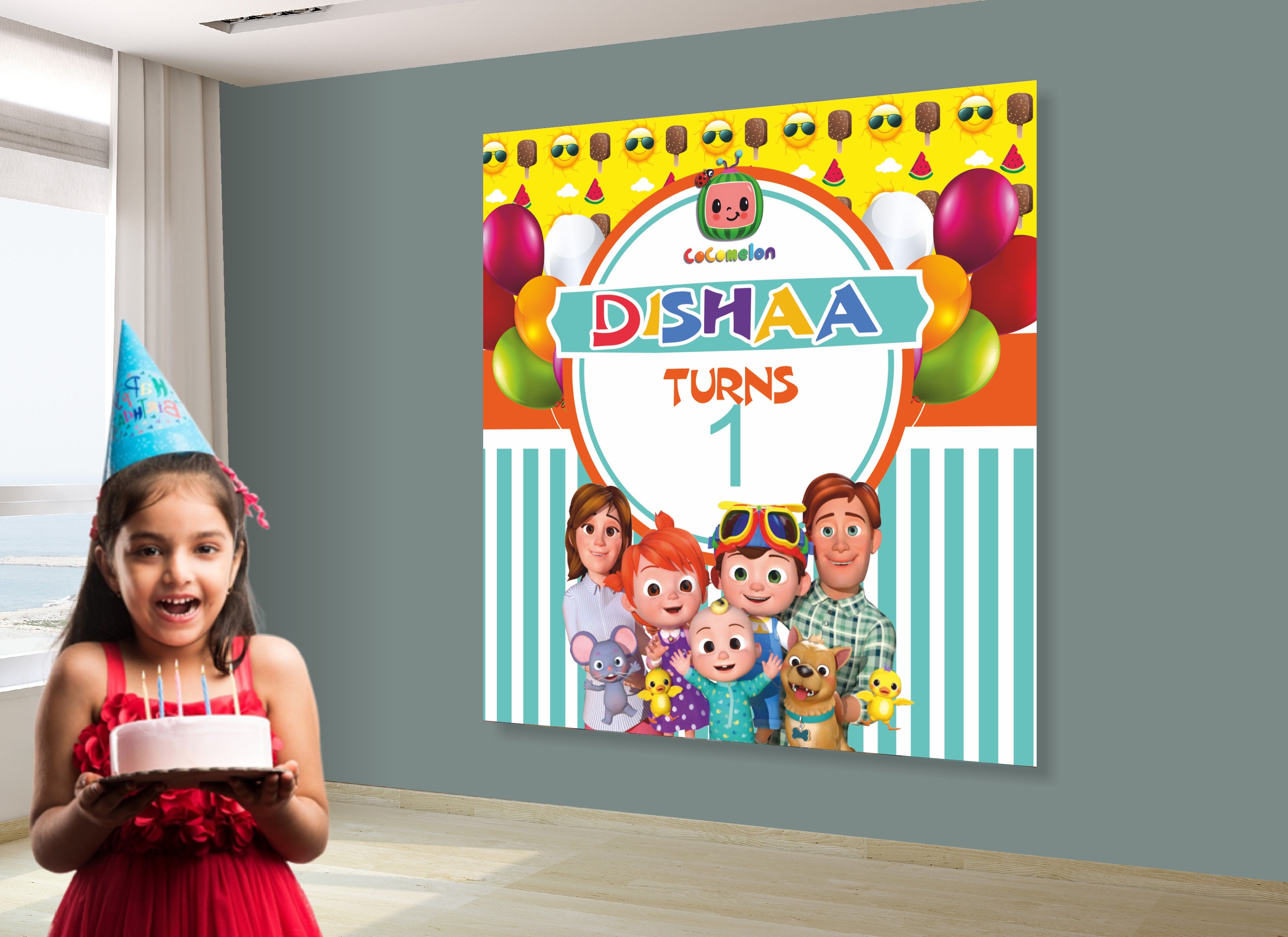 Coco Melon Theme Girl Customized Square Backdrop