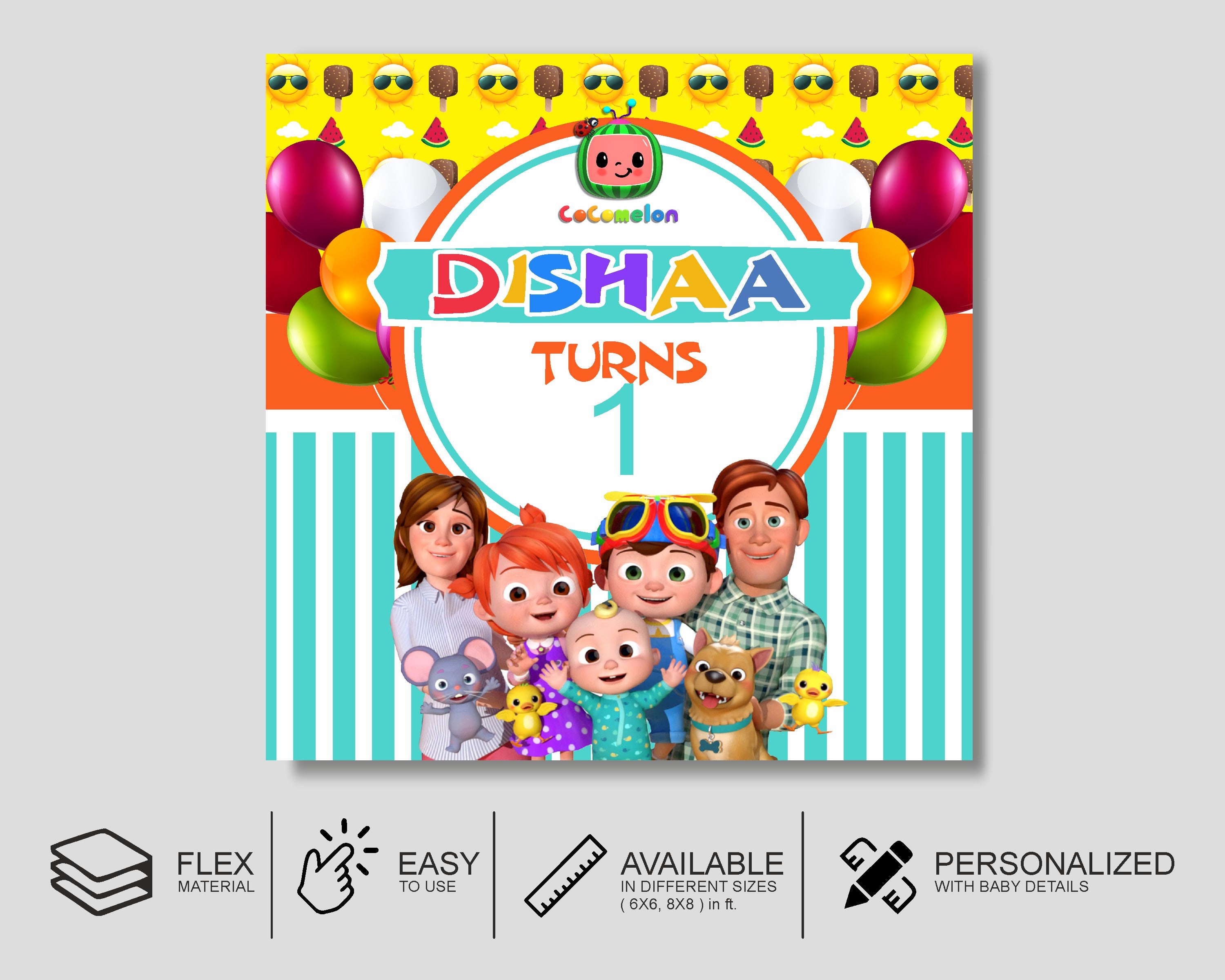 Coco Melon Theme Girl Customized Square Backdrop