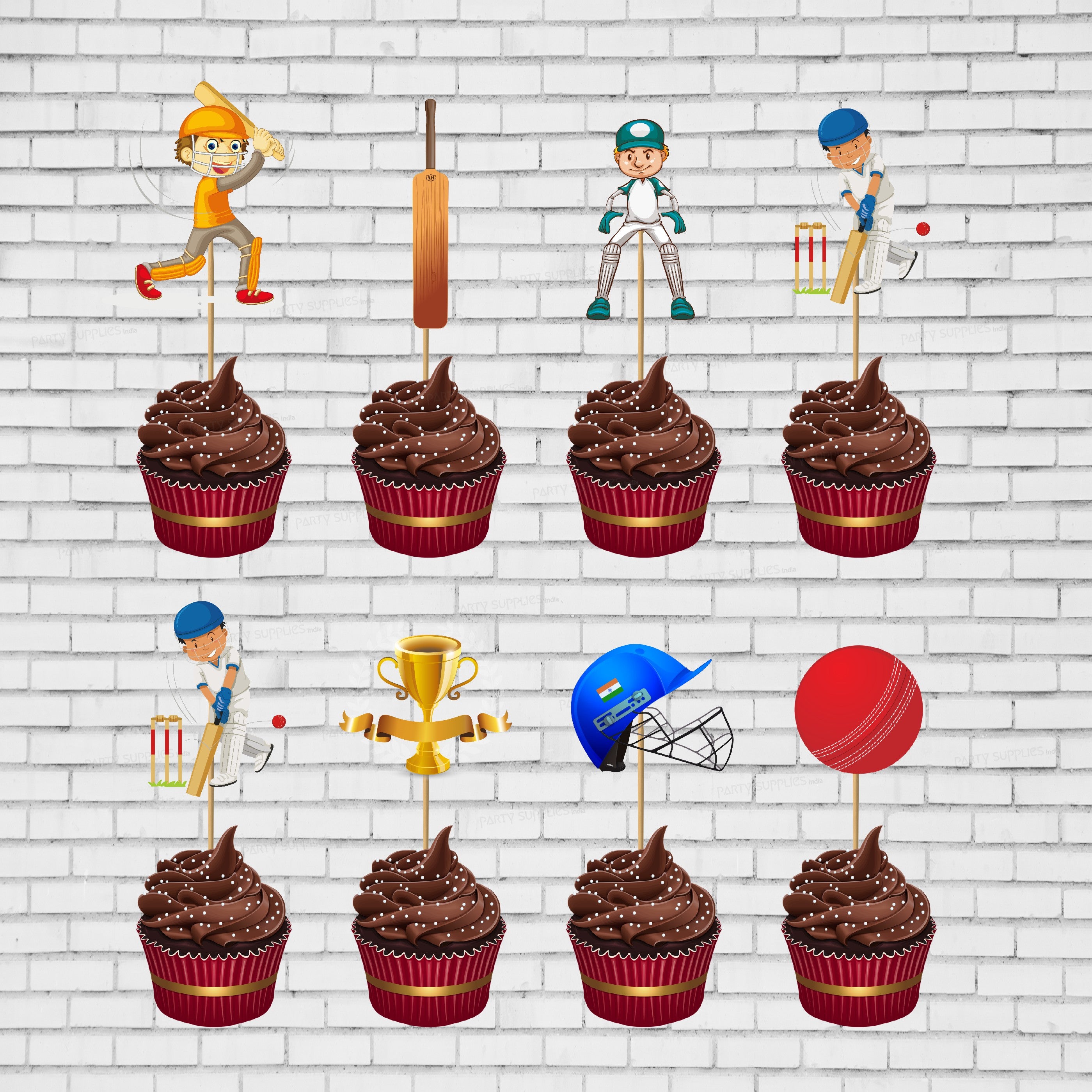 Cricket Theme Cup Cake Topper