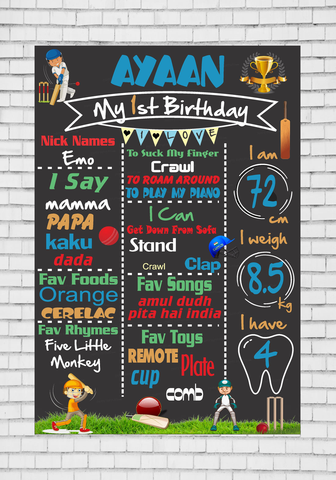 Cricket Theme Chalk Board