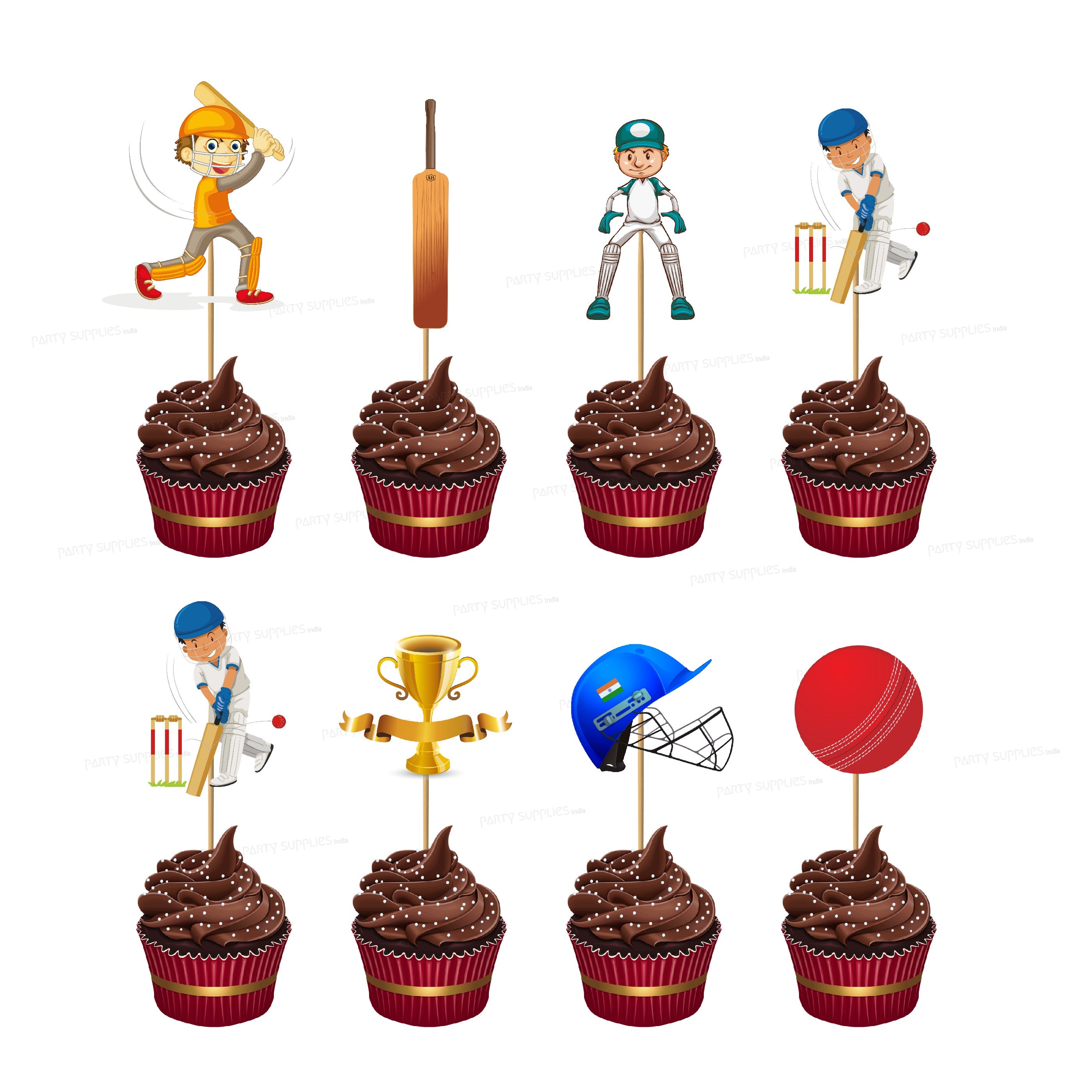 Cricket Theme Cup Cake Topper