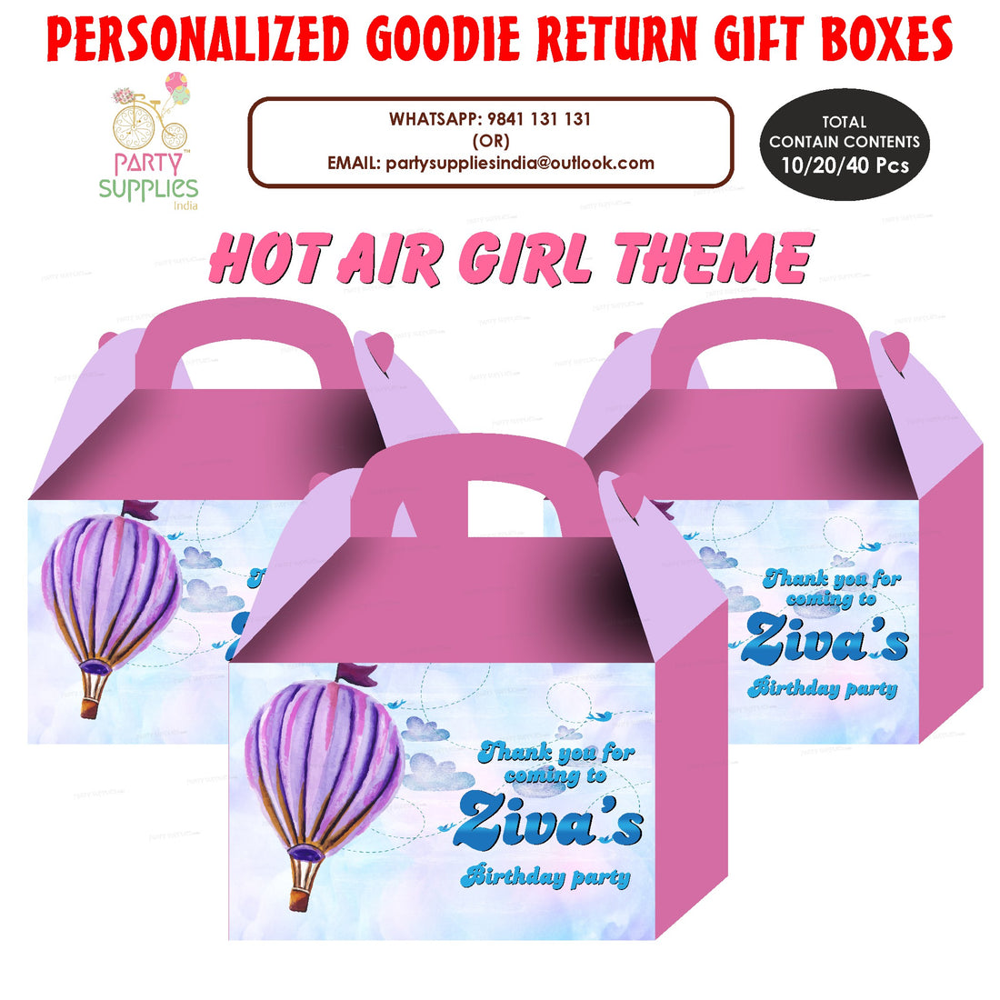 PSI Hot Air Girl theme Goodie Return Gift Boxes