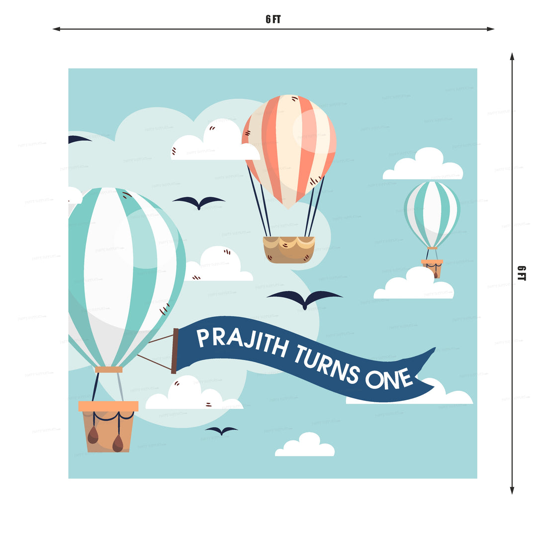 Hot Air Theme Boy Personalized Square Backdrop