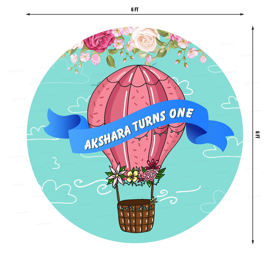 Hot Air Theme Girl Personalized Round Backdrop