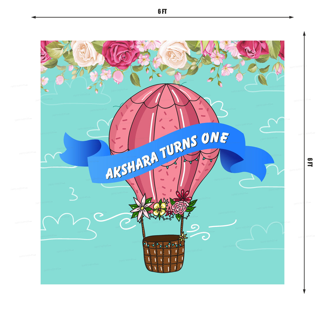 Hot Air Theme Girl Personalized Square Backdrop