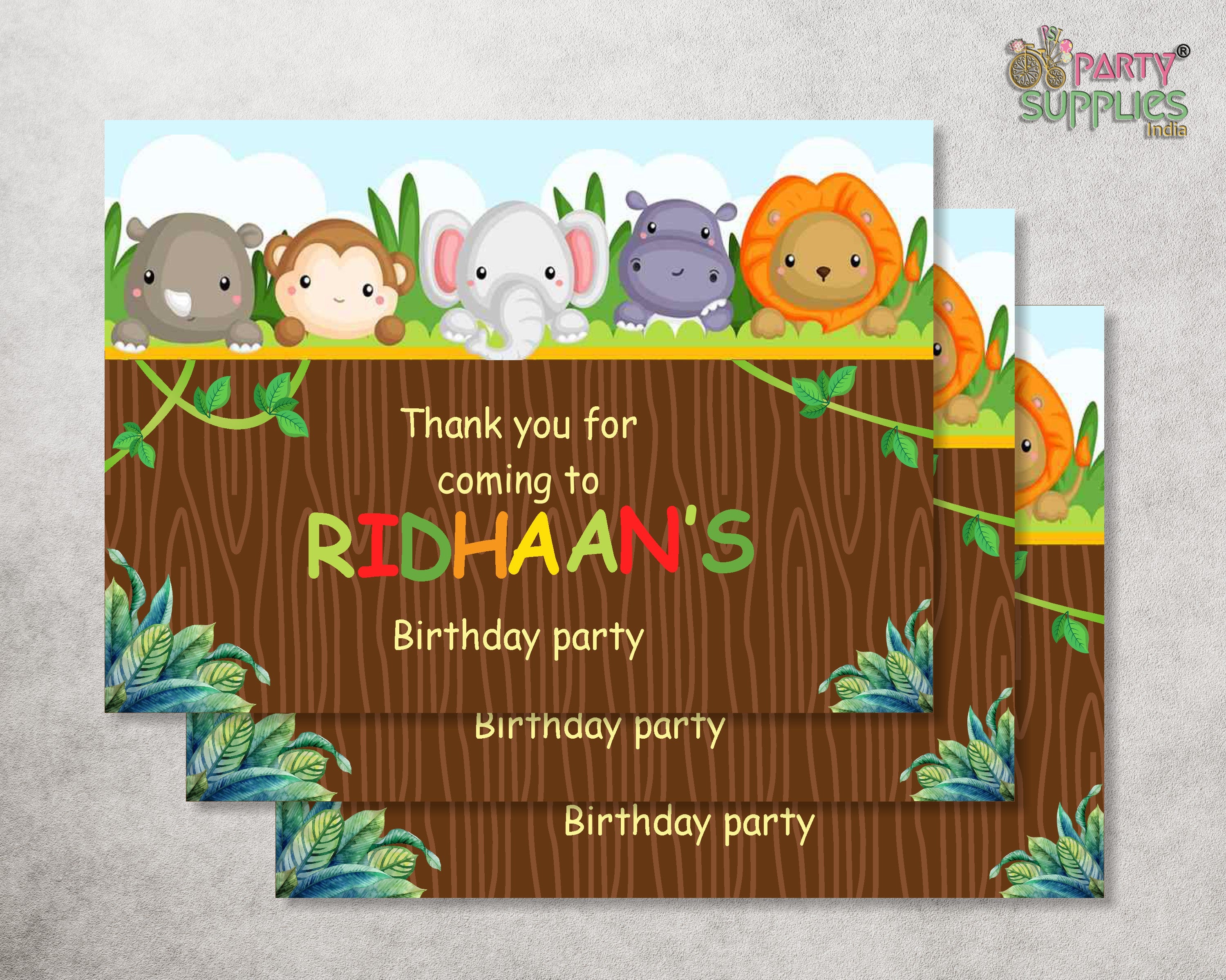 Kids' Personalised Jungle Birthday Thank You Card - View #3