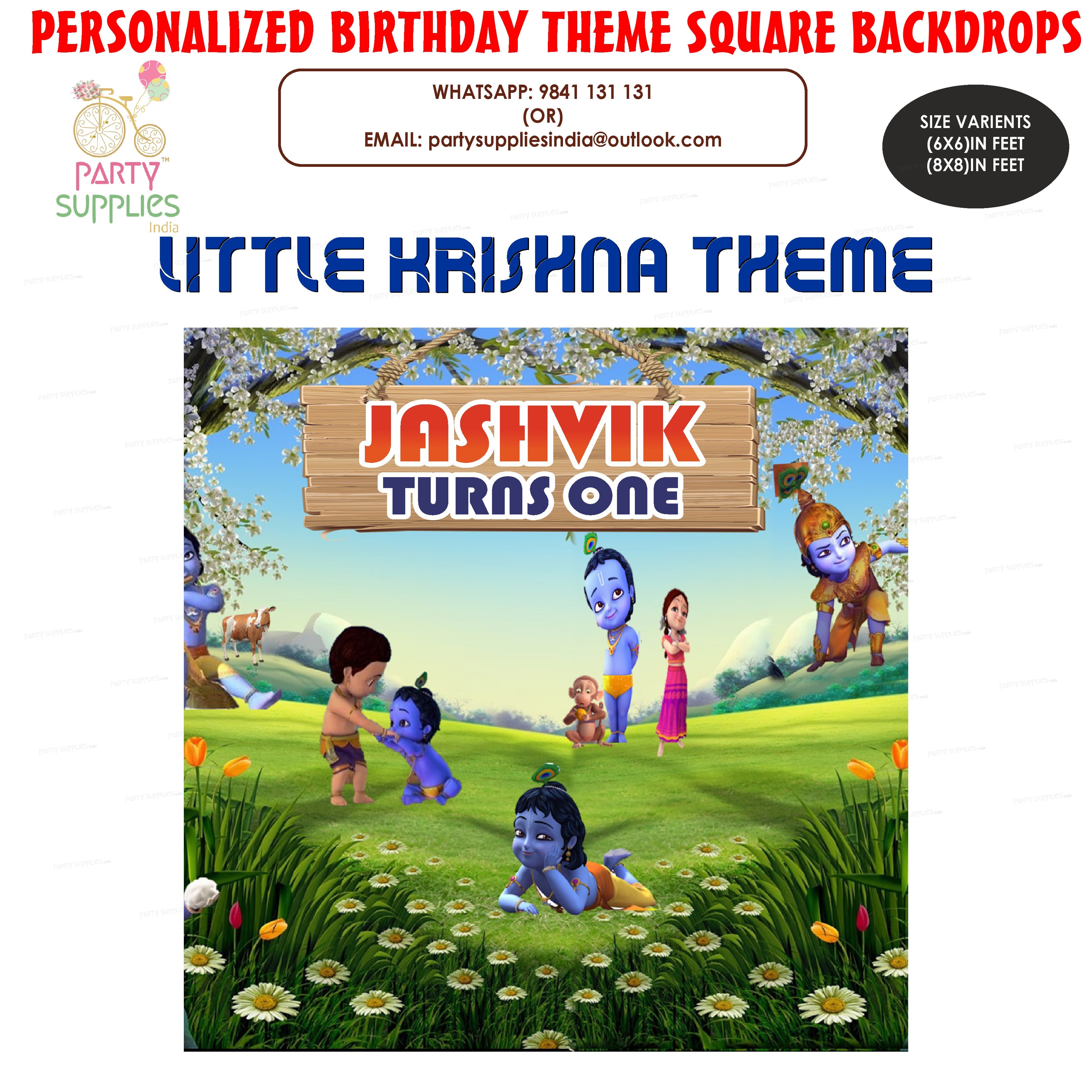 Little Krishna Grass theme Square Backdrop