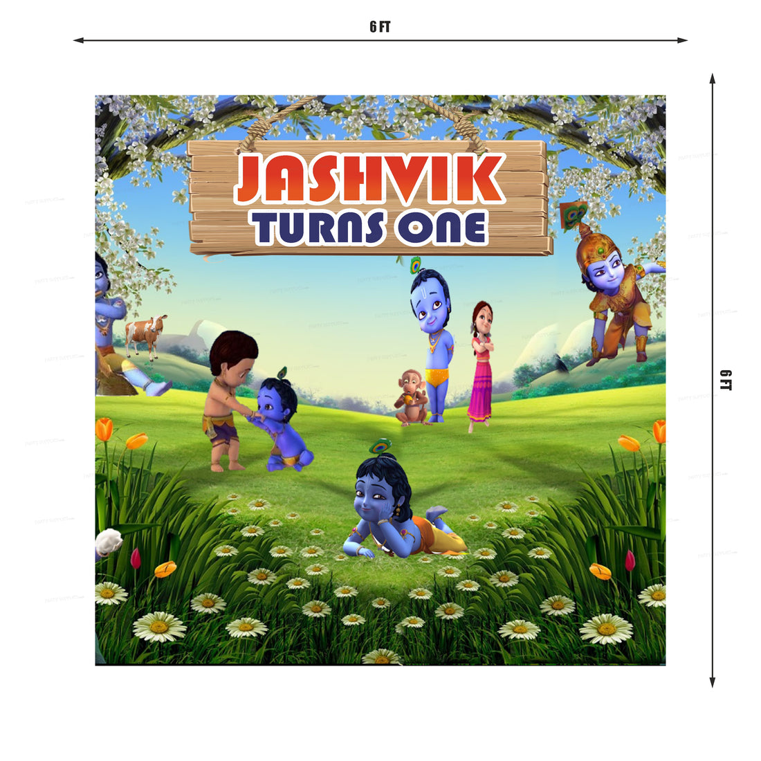 Little Krishna Grass theme Square Backdrop