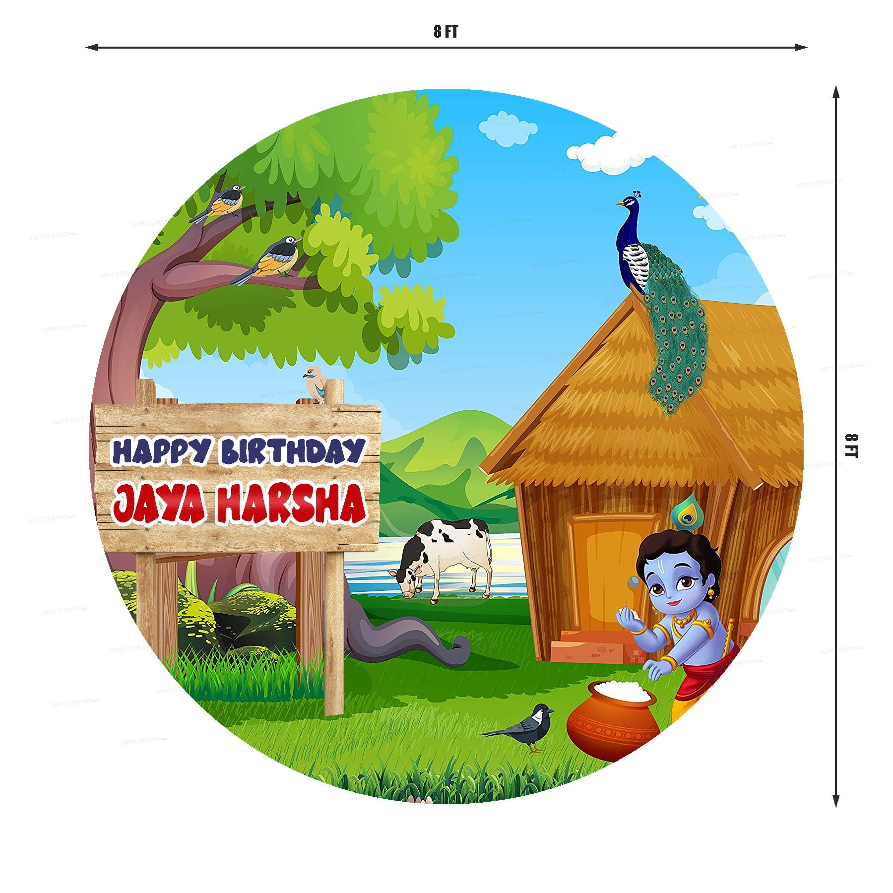 Little Krishna Hut Theme Round Backdrop