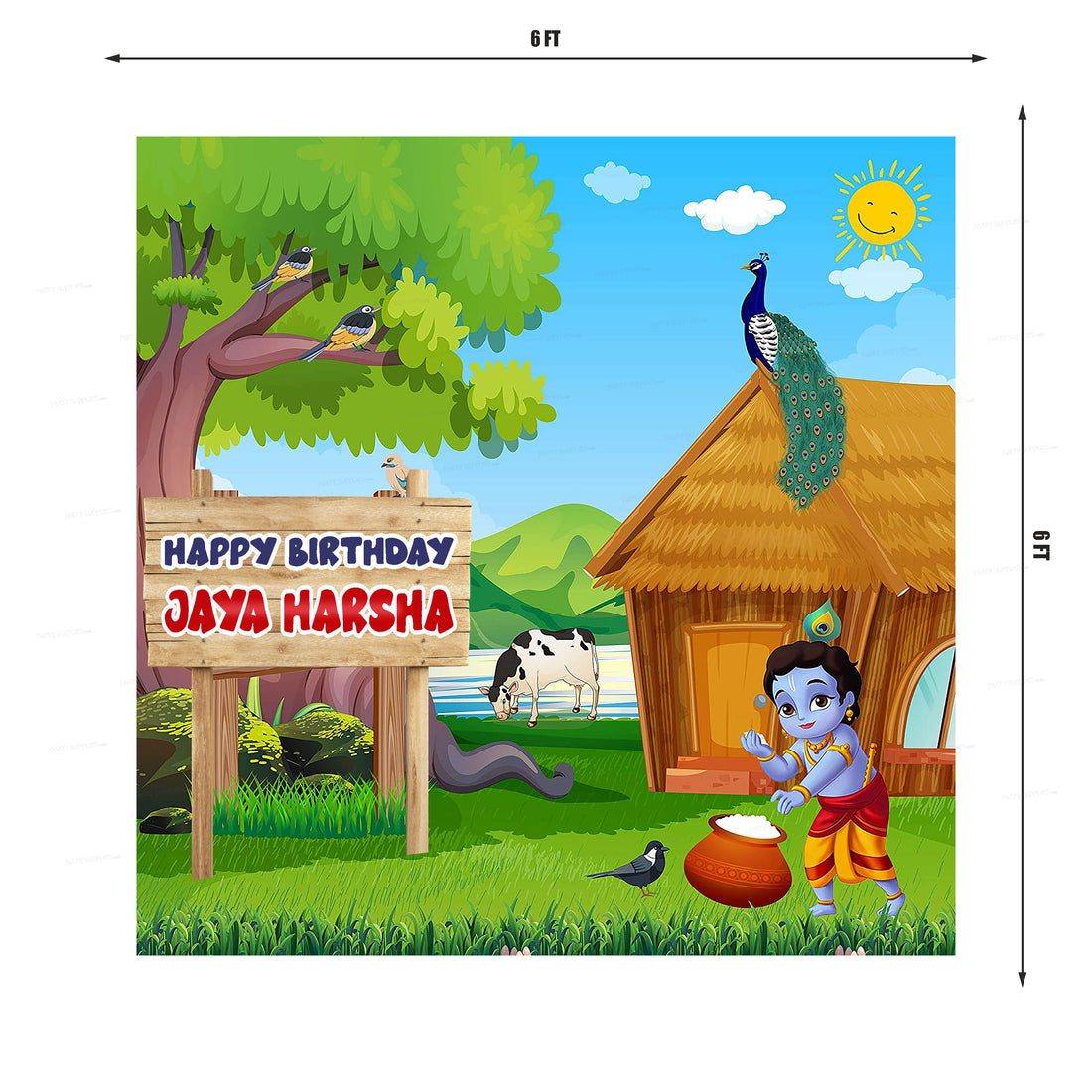 Little Krishna Hut Theme Square Backdrop